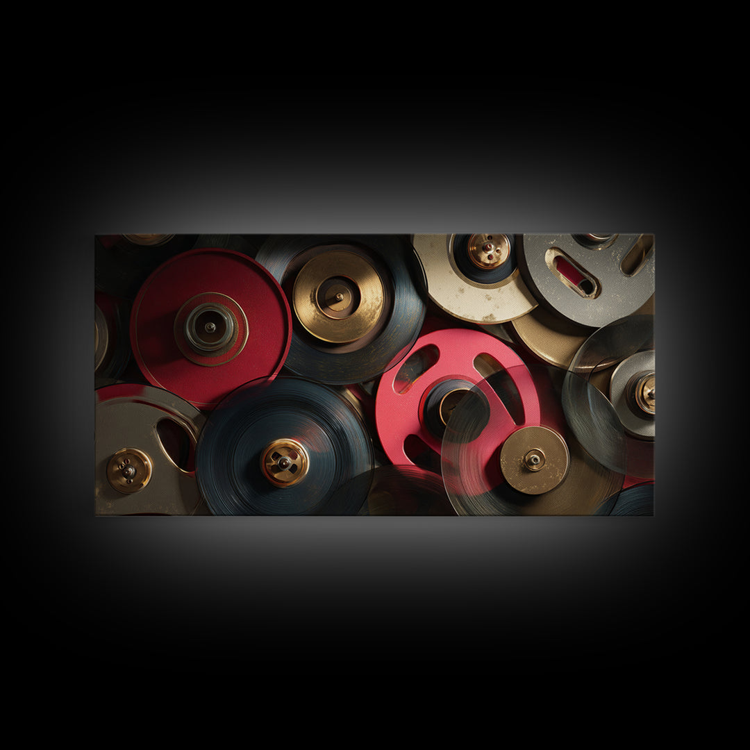 Tape Reels Spinning Through Smoky Light Canvas Print, Recording Studio Art, Music Posters, Studio Decor, Fine Art, Analog, RSA-2x1-63