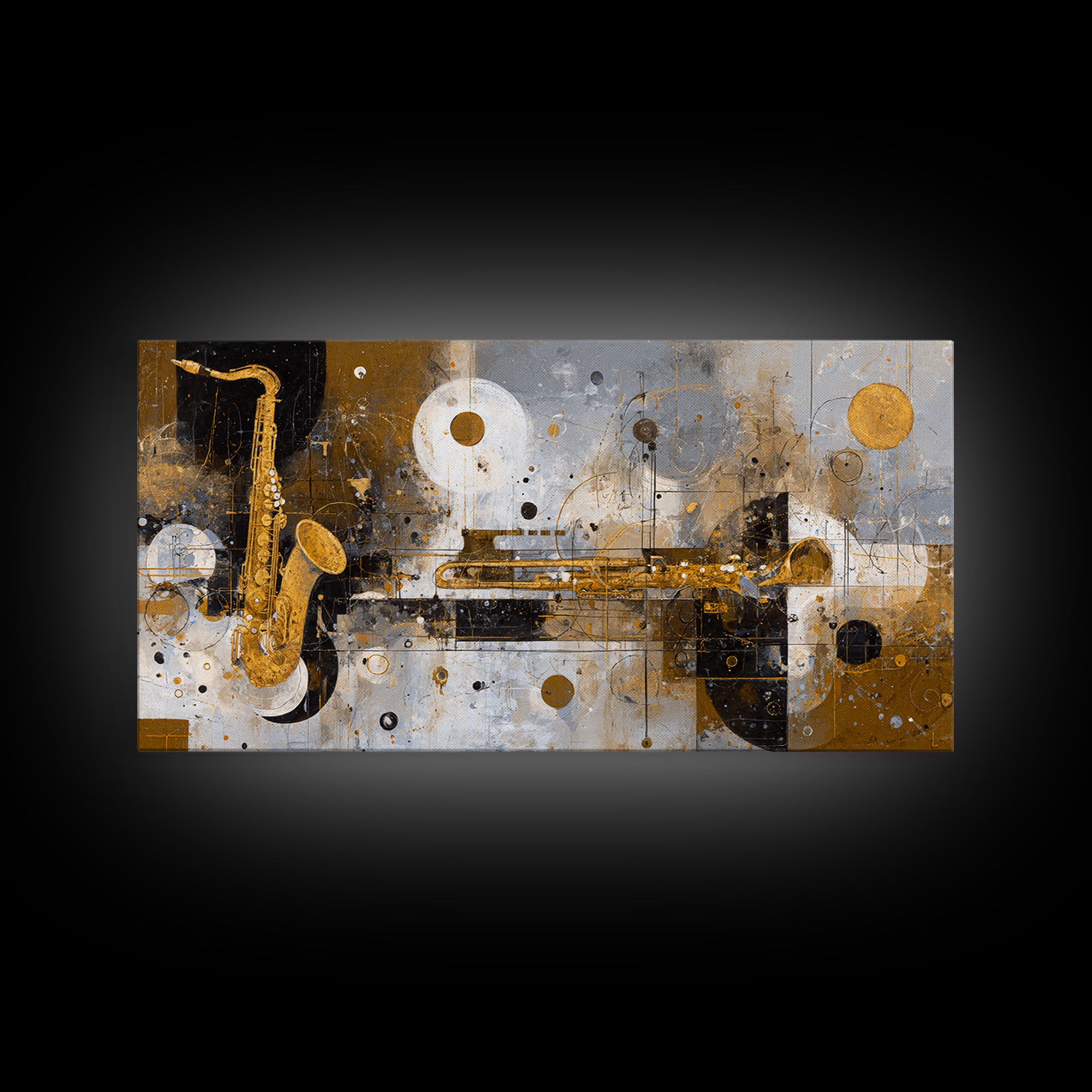 Soundwave Abstract with Black and Gold Lines Canvas Print, Recording Studio Art, Youtube Studio Decor, Studio Decor, Analog, RSA-2x1-71