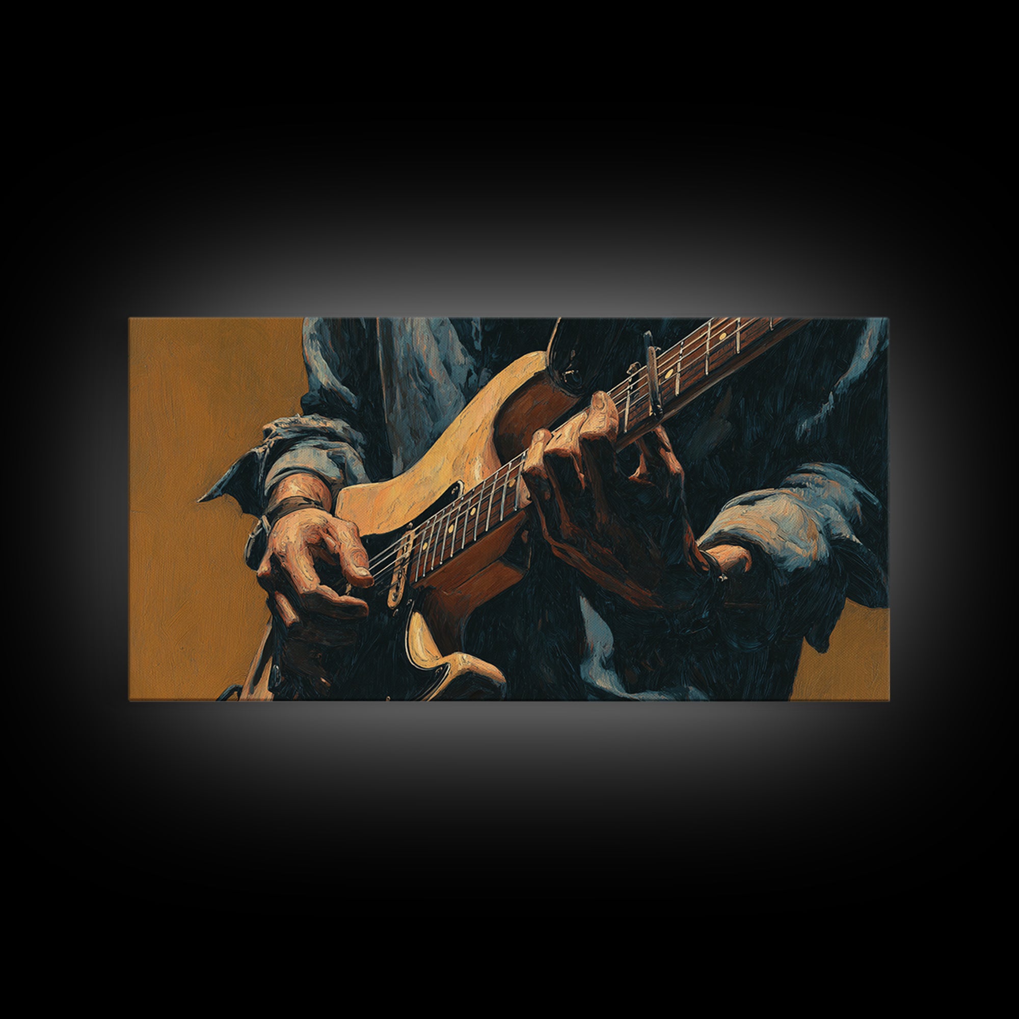 Musician Hands on Guitar Strings Framed Canvas Print, Recording Studio Art, Room Decor, Studio Decor, Fine Art, Analog, RSA-2x1-83