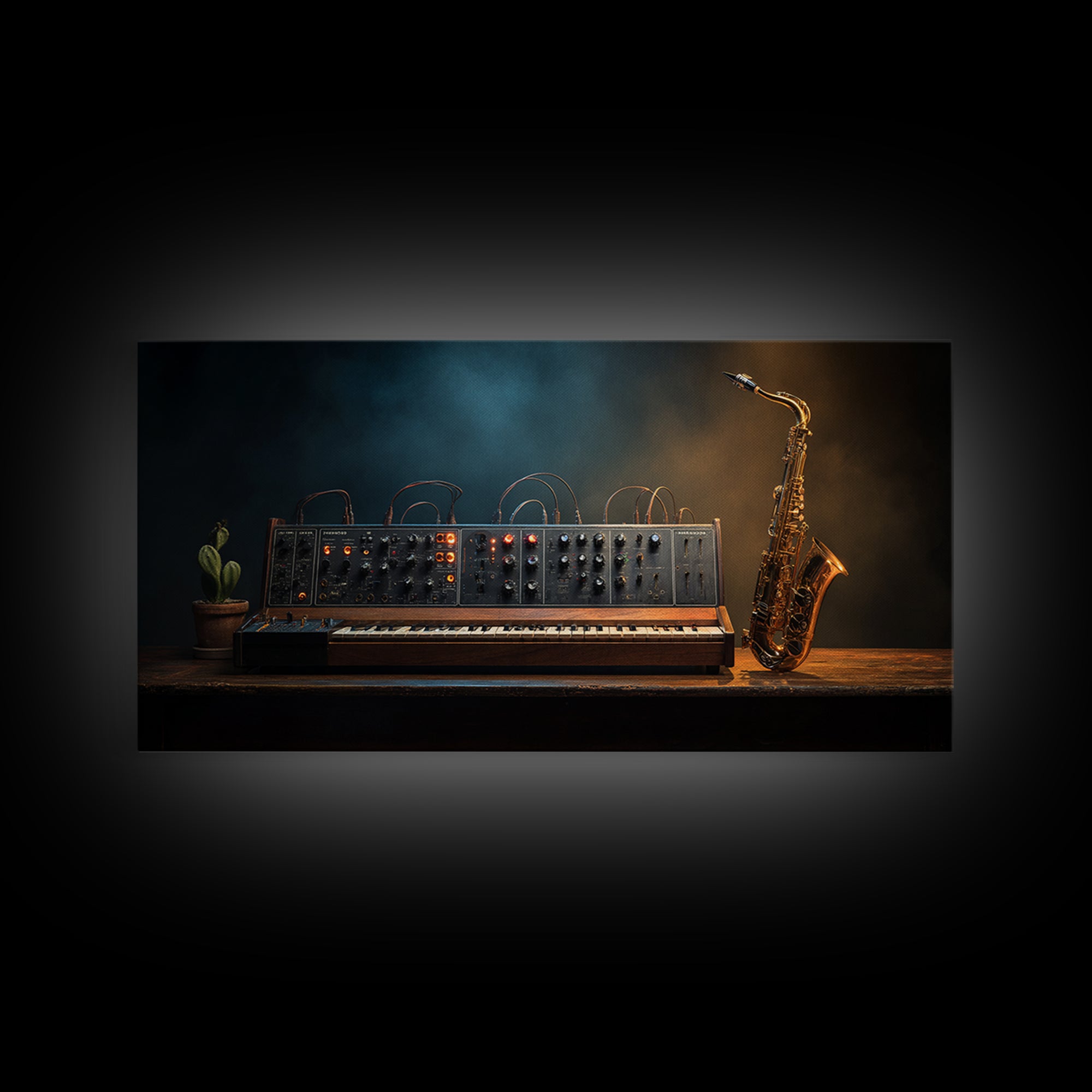 Analog Synthesizer Knobs and Cables Framed Canvas Print, Recording Studio Art, Statement Artwork, Studio Decor, Analog, RSA-2x1-9