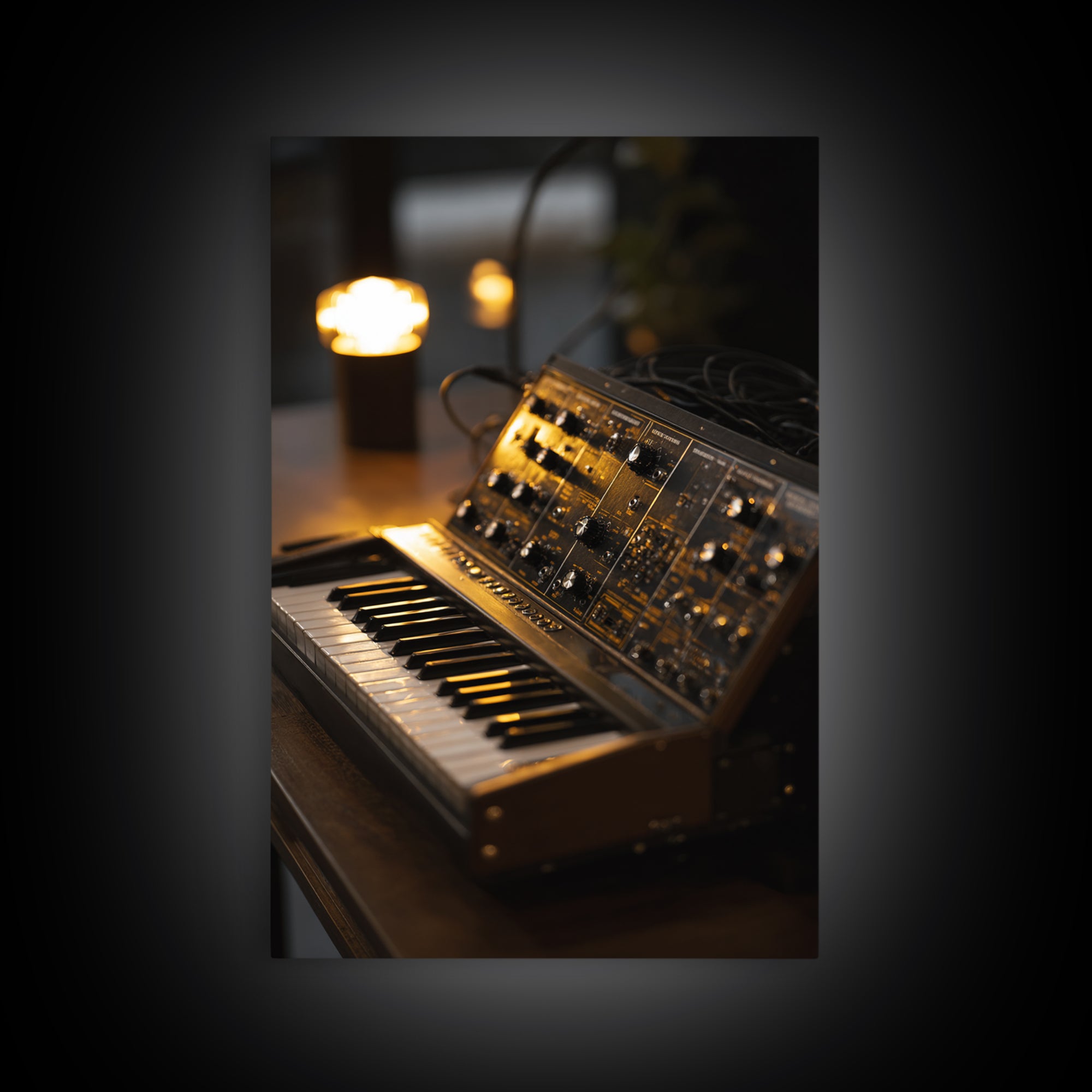 Analog Synthesizer Knobs and Cables Framed Canvas Print, Recording Studio Art, Boho Decor, Studio Decor, Oil Painting, Analog, RSA-2x3-21