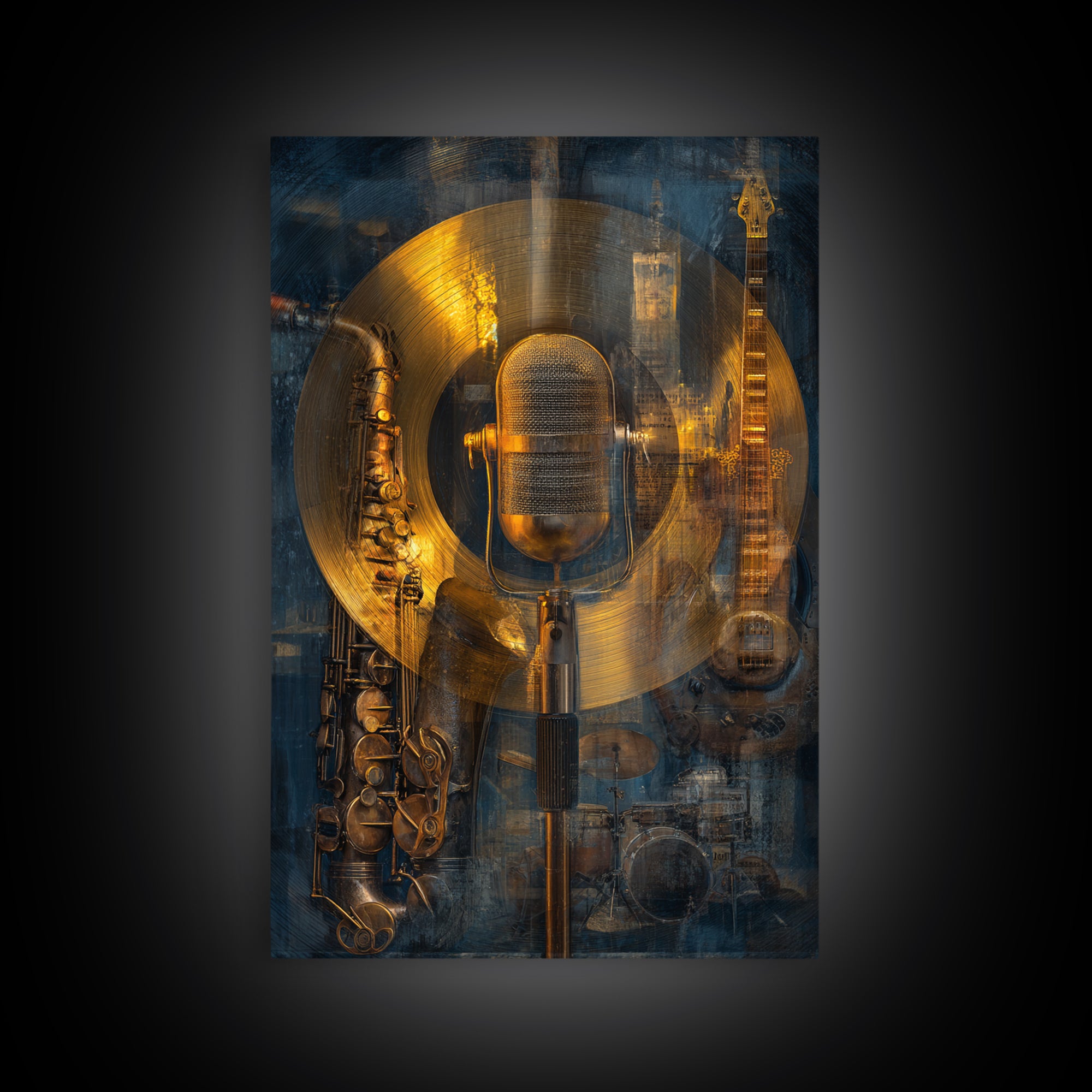 Gold Record Circular Composition Canvas Print, Recording Studio Art, Downloadable Print, Studio Decor, Fine Art, Analog, RSA-2x3-31