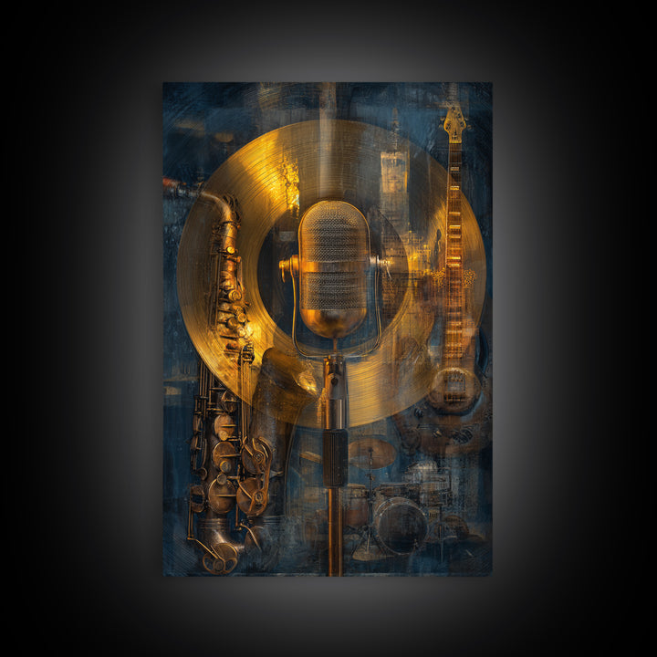 Gold Record Circular Composition Canvas Print, Recording Studio Art, Downloadable Print, Studio Decor, Fine Art, Analog, RSA-2x3-31