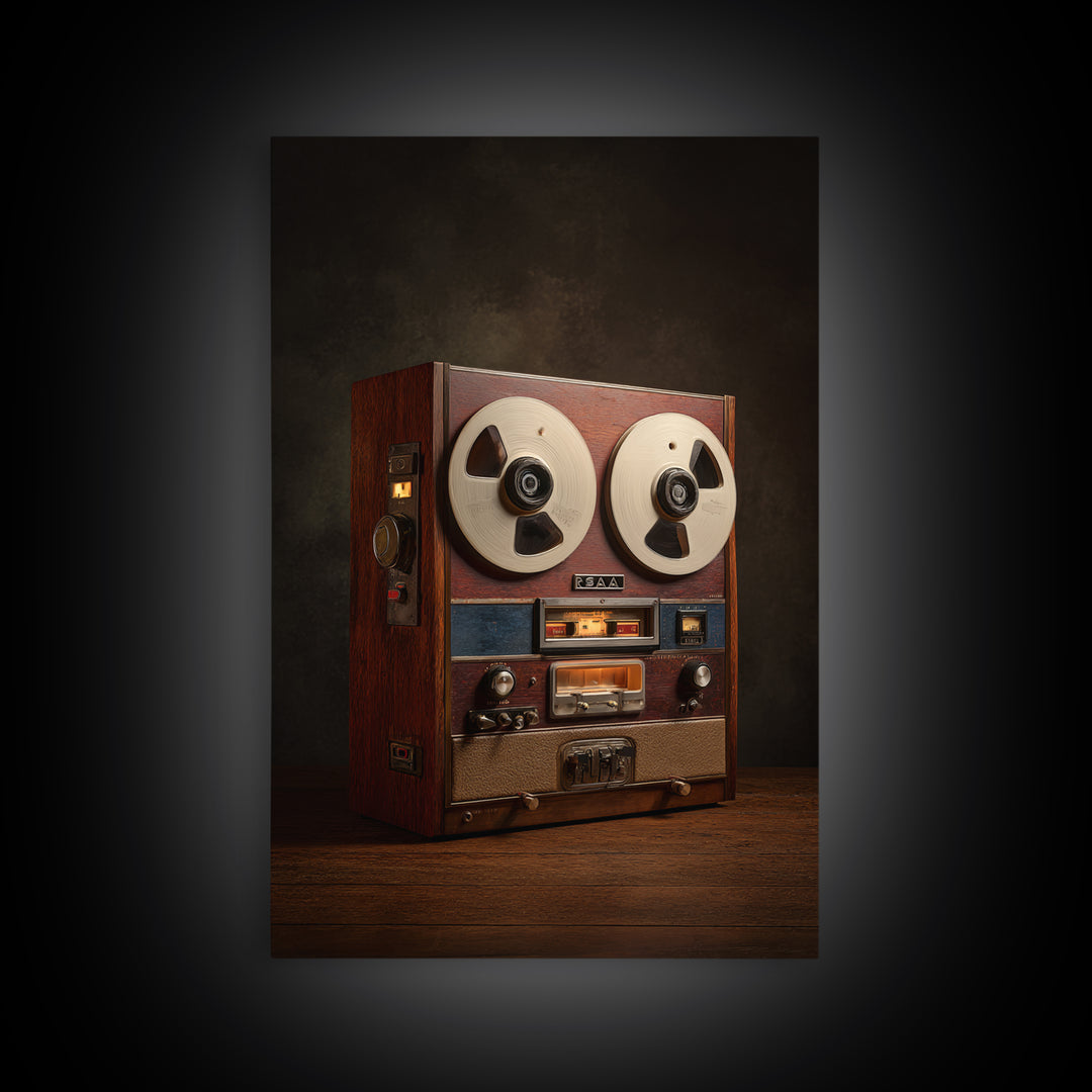 Reel to Reel Tape Machine Framed Canvas Print, Recording Studio Art, Luxury Decor, Studio Decor, Analog, Modern Wall Art, RSA-2x3-34