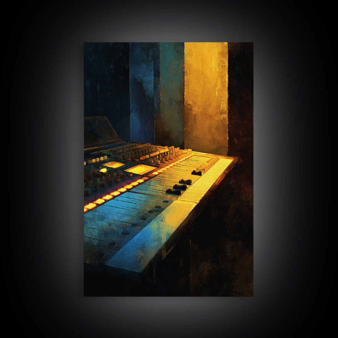 Mixing Console Faders Framed Canvas Print, Recording Studio Art, Art Print, Studio Decor, Fine Art, Analog, Wall Sculpture, RSA-2x3-38