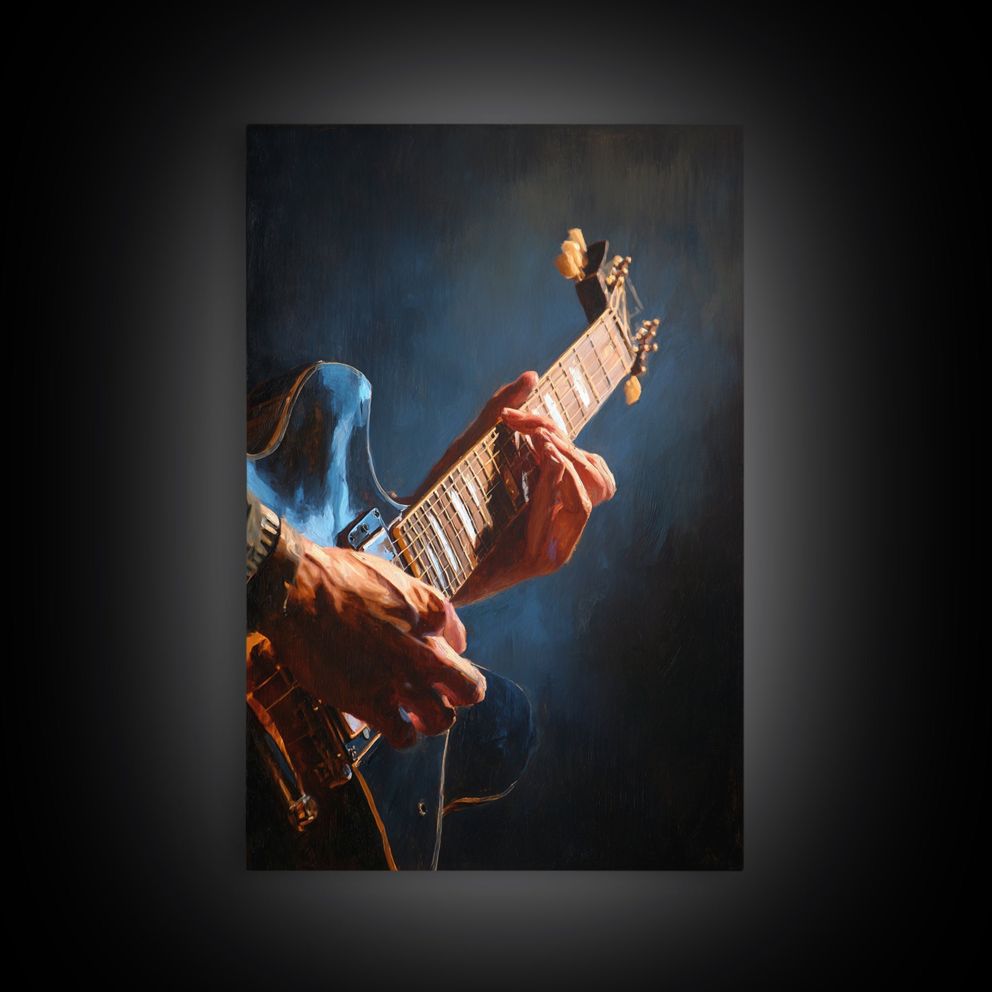Musician Hands on Guitar Strings Framed Canvas Print, Recording Studio Art, Modern Decor, Studio Decor, Abstract Art, Analog, RSA-2x3-47