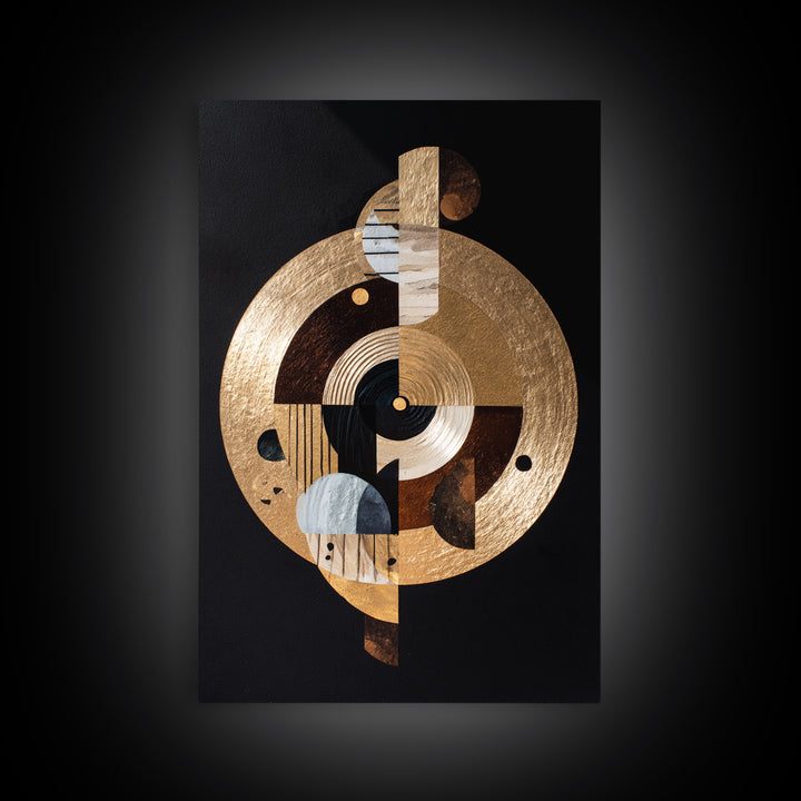 Gold Record Circular Composition Framed Canvas Print, Recording Studio Art, Music Print, Studio Decor, Fine Art, Analog, RSA-2x3-55