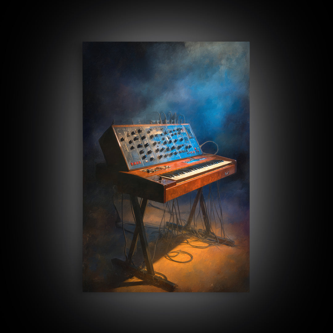 Analog Synthesizer Knobs and Cables Framed Canvas Print, Recording Studio Art, Mid Century Modern, Studio Decor, Analog, RSA-2x3-69