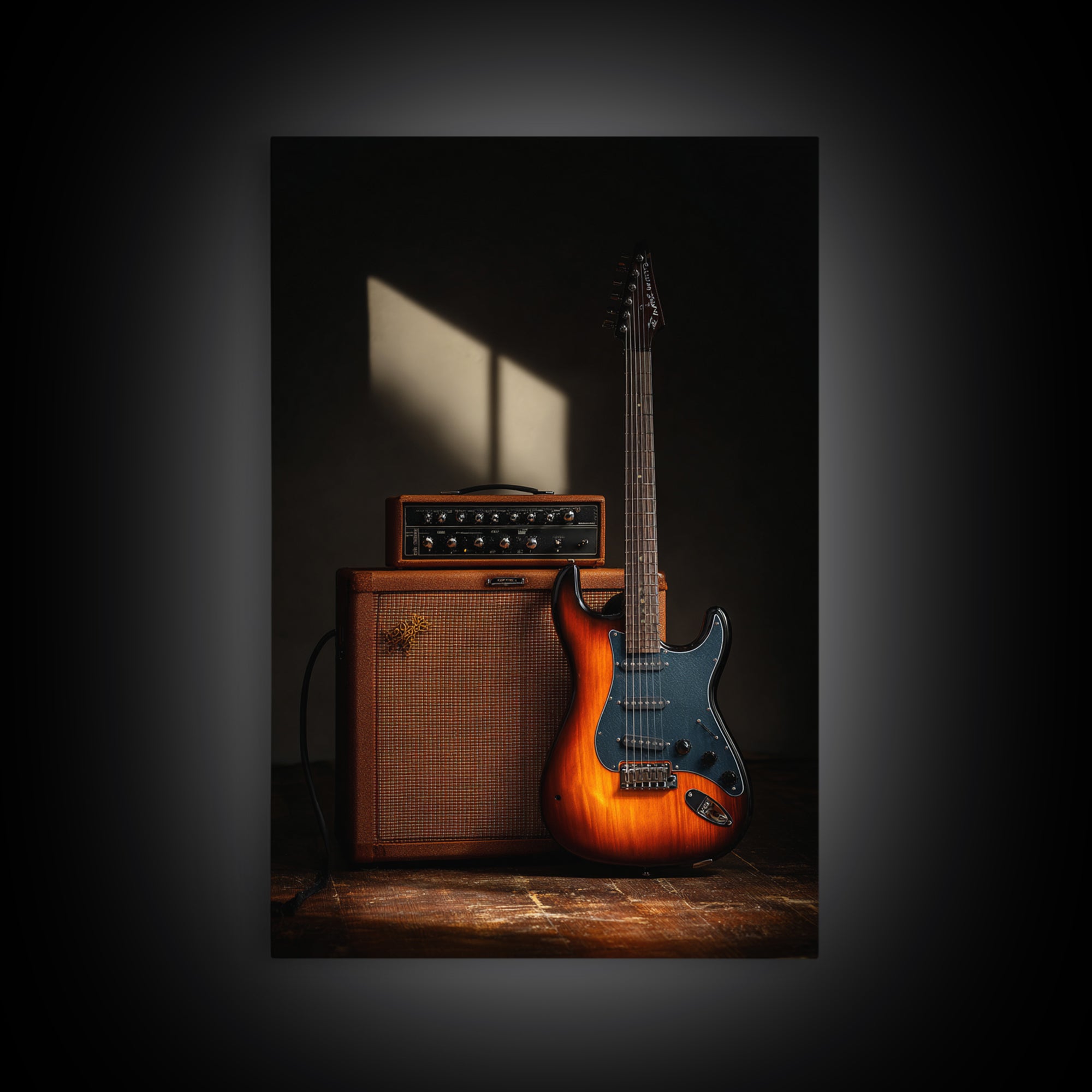 Electric Guitar Beside a Studio Amp Framed Canvas Print, Recording Studio Art, Music Art, Studio Decor, Fine Art, Analog, RSA-2x3-84