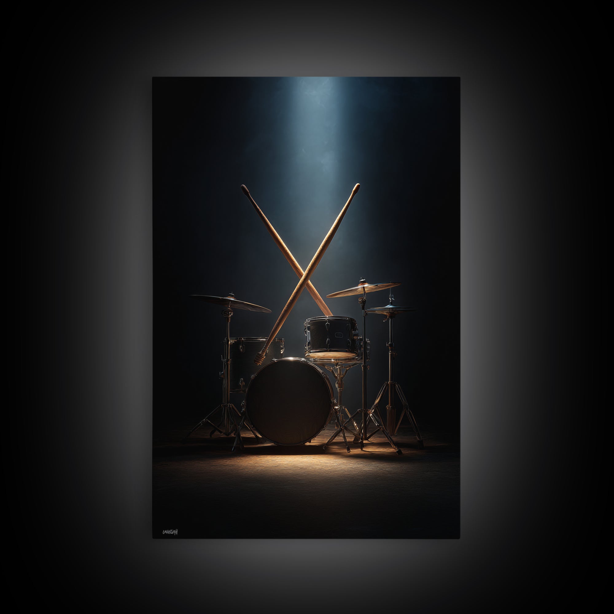 Drumsticks Crossed over Snare Drum Framed Canvas Print, Recording Studio Art, Wall Decor, Studio Decor, Fine Art, Analog, RSA-2x3-90