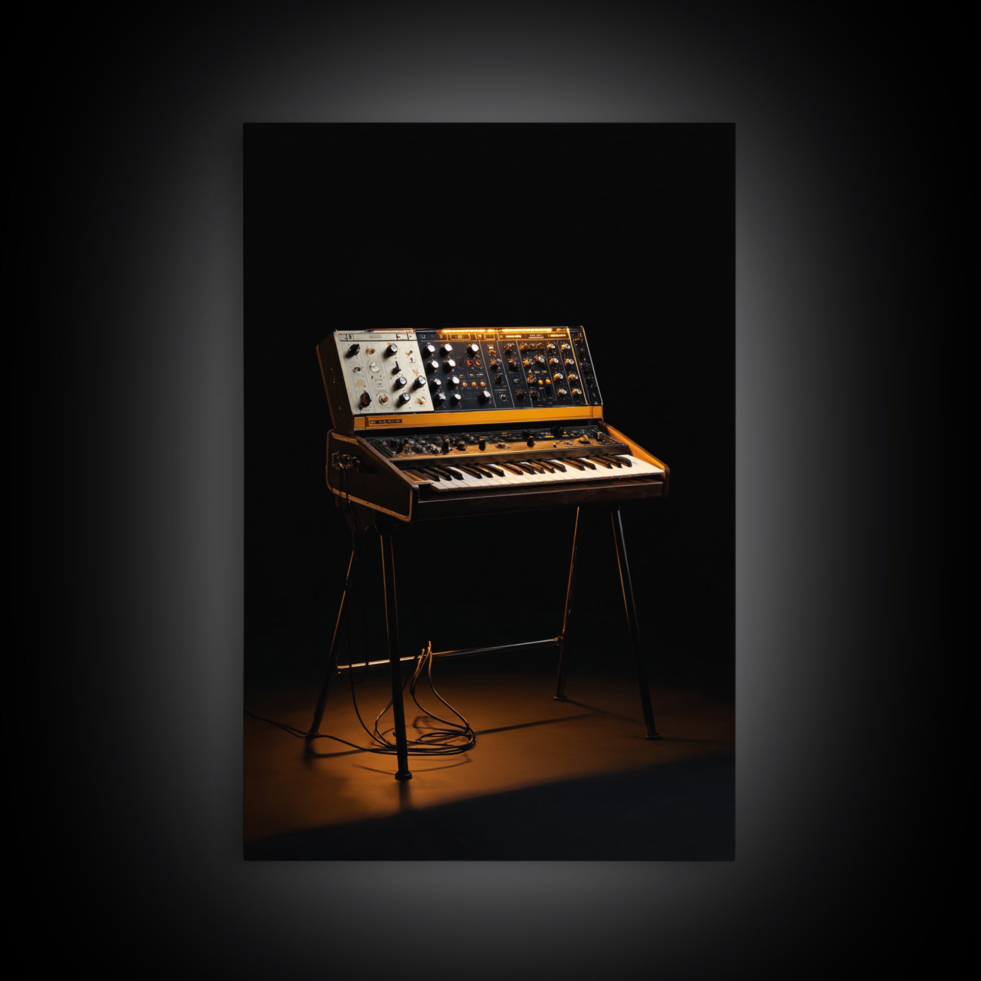 Analog Synthesizer Knobs and Cables Framed Canvas Print, Recording Studio Art, Mid Century Modern, Studio Decor, Analog, RSA-2x3-93