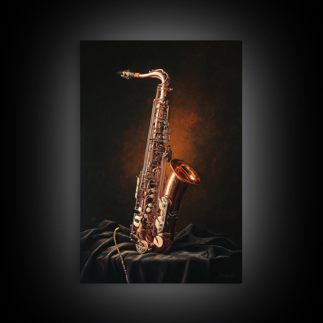 Brass Saxophone on Dark Velvet Canvas Print, Recording Studio Art, Contemporary Art, Studio Decor, Analog, Music Posters, RSA-2x3-96