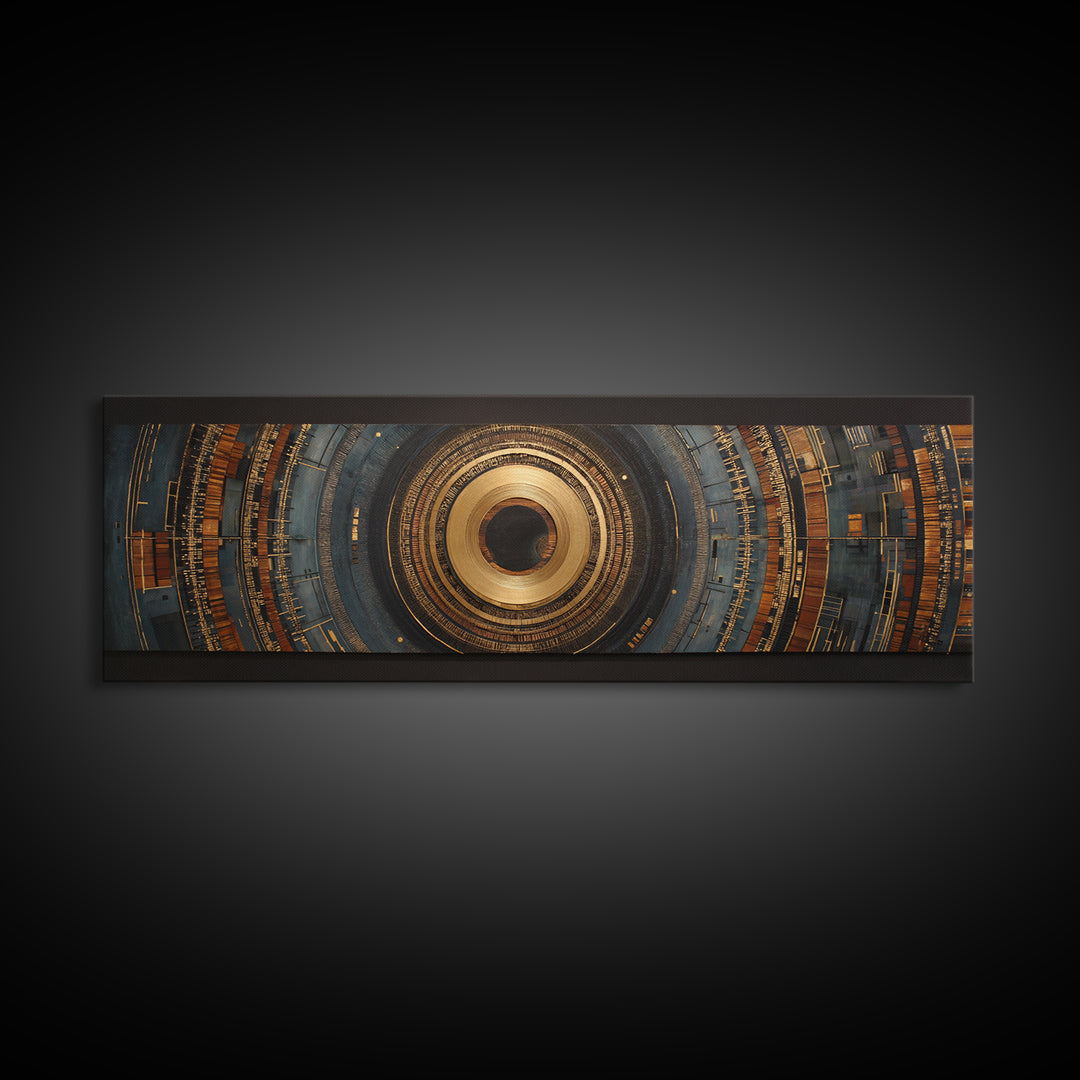 Gold Record Circular Composition Framed Canvas Print, Recording Studio Art, Music Wall Decor, Studio Decor, Fine Art, Analog, RSA-3x1-15