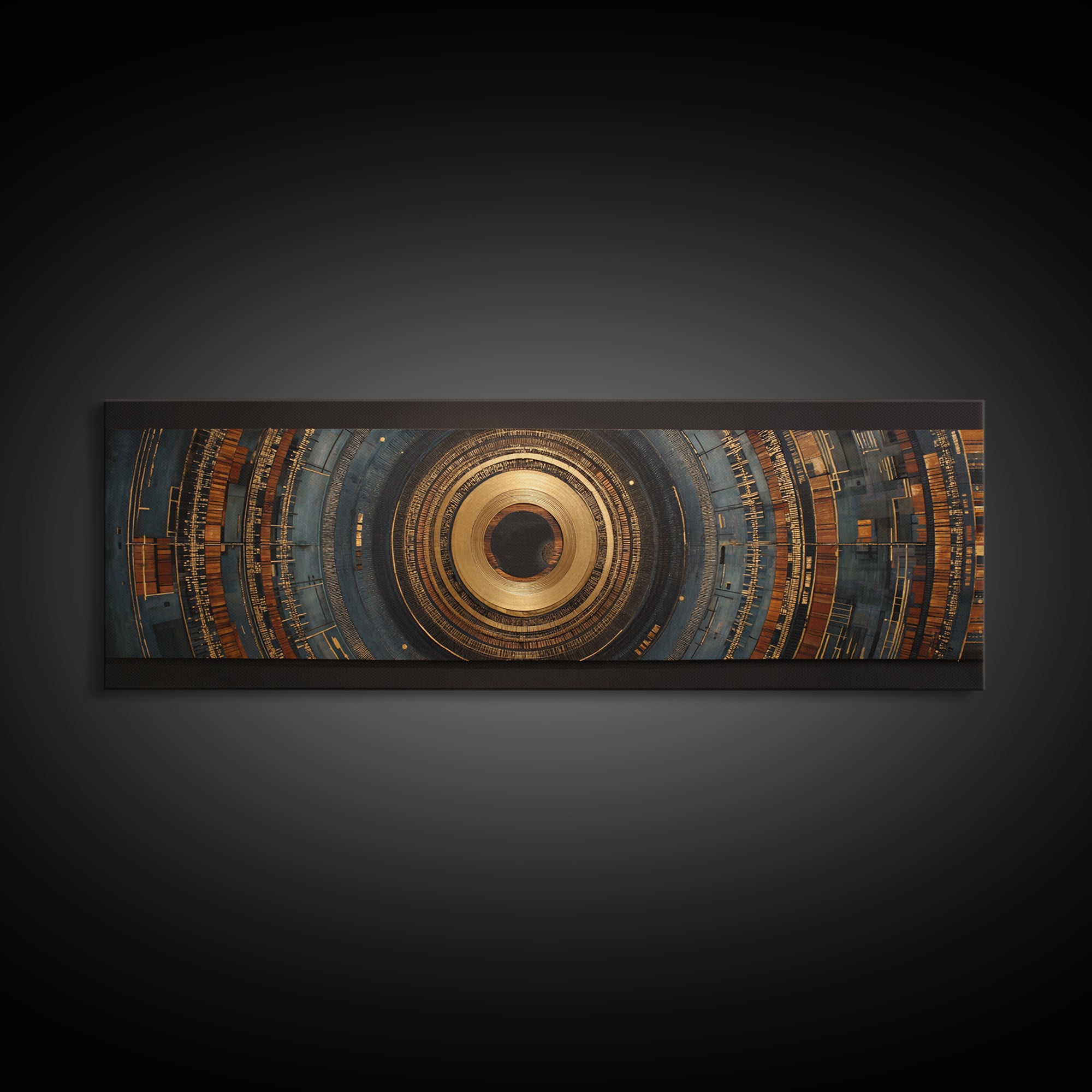 Gold Record Circular Composition Framed Canvas Print, Recording Studio Art, Music Wall Decor, Studio Decor, Fine Art, Analog, RSA-3x1-15