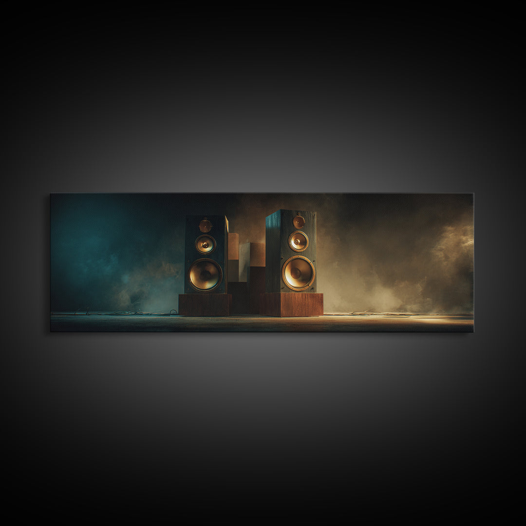 Studio Monitor Speakers as Bold Geometric Forms Canvas Print, Recording Studio Art, Rock Music Art, Studio Decor, Analog, RSA-3x1-28