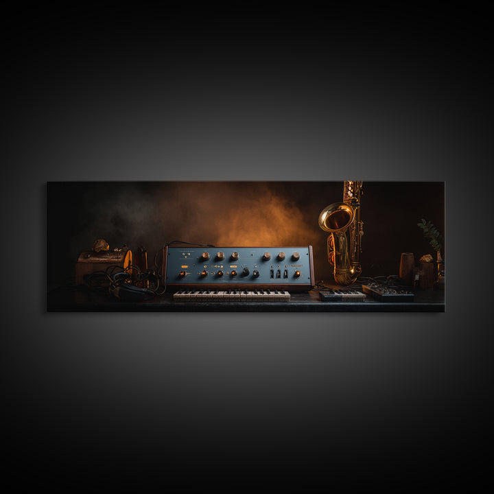 Analog Synthesizer Knobs and Cables Framed Canvas Print, Recording Studio Art, Music Art, Studio Decor, Fine Art, Analog, RSA-3x1-53