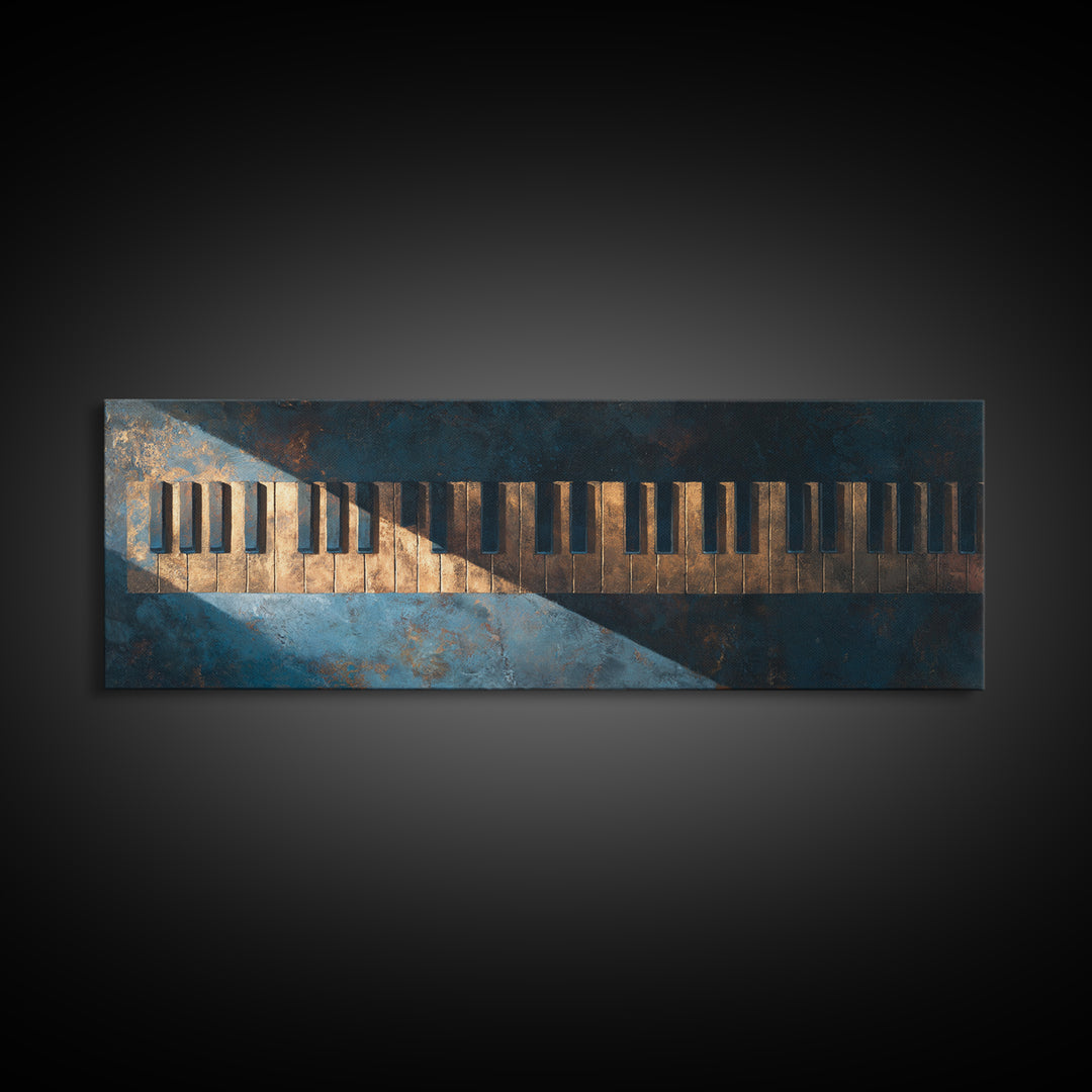 Piano Keys Fading into Shadow Framed Canvas Print, Recording Studio Art, Minimalist Decor, Studio Decor, Fine Art, Analog, RSA-3x1-72