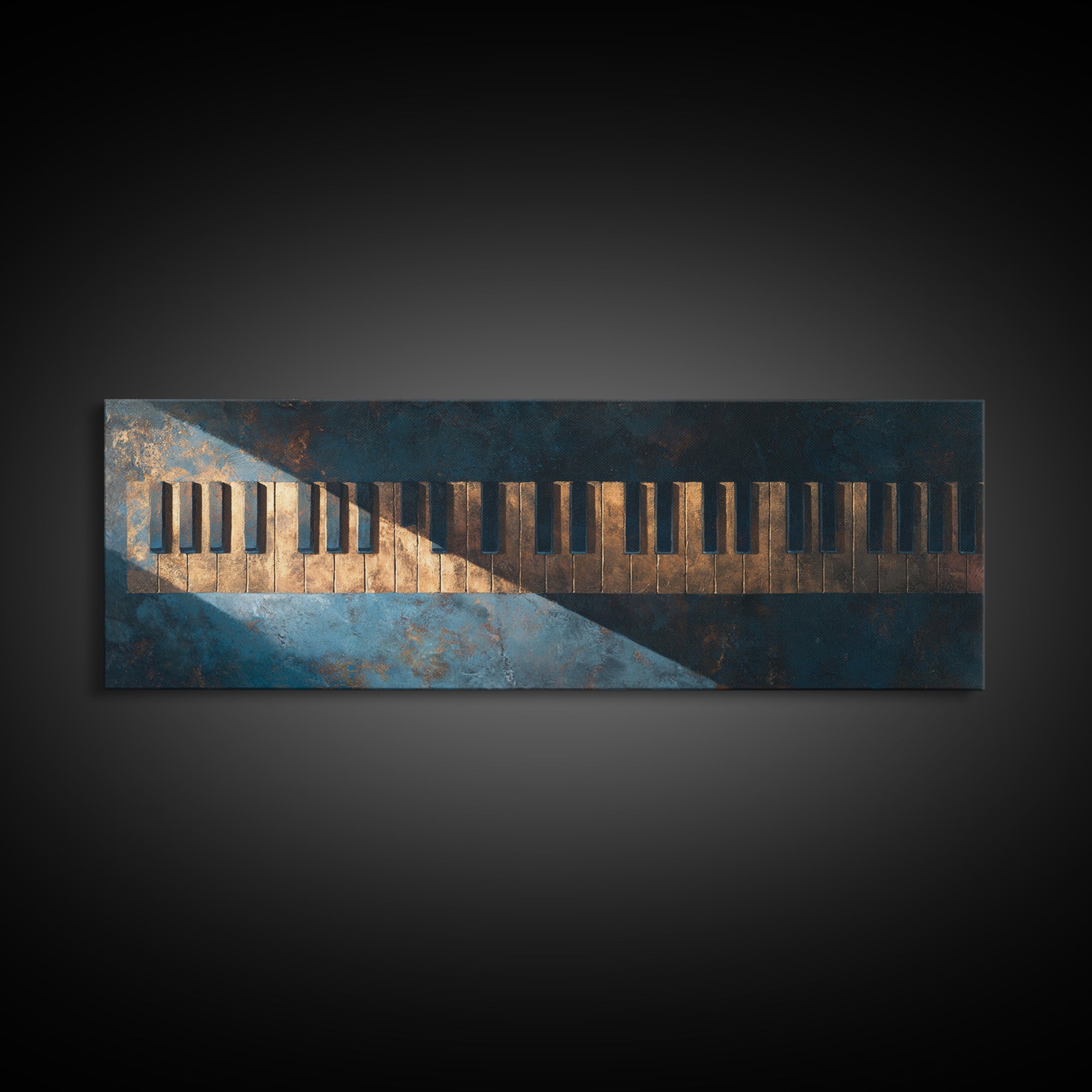 Piano Keys Fading into Shadow Framed Canvas Print, Recording Studio Art, Minimalist Decor, Studio Decor, Fine Art, Analog, RSA-3x1-72
