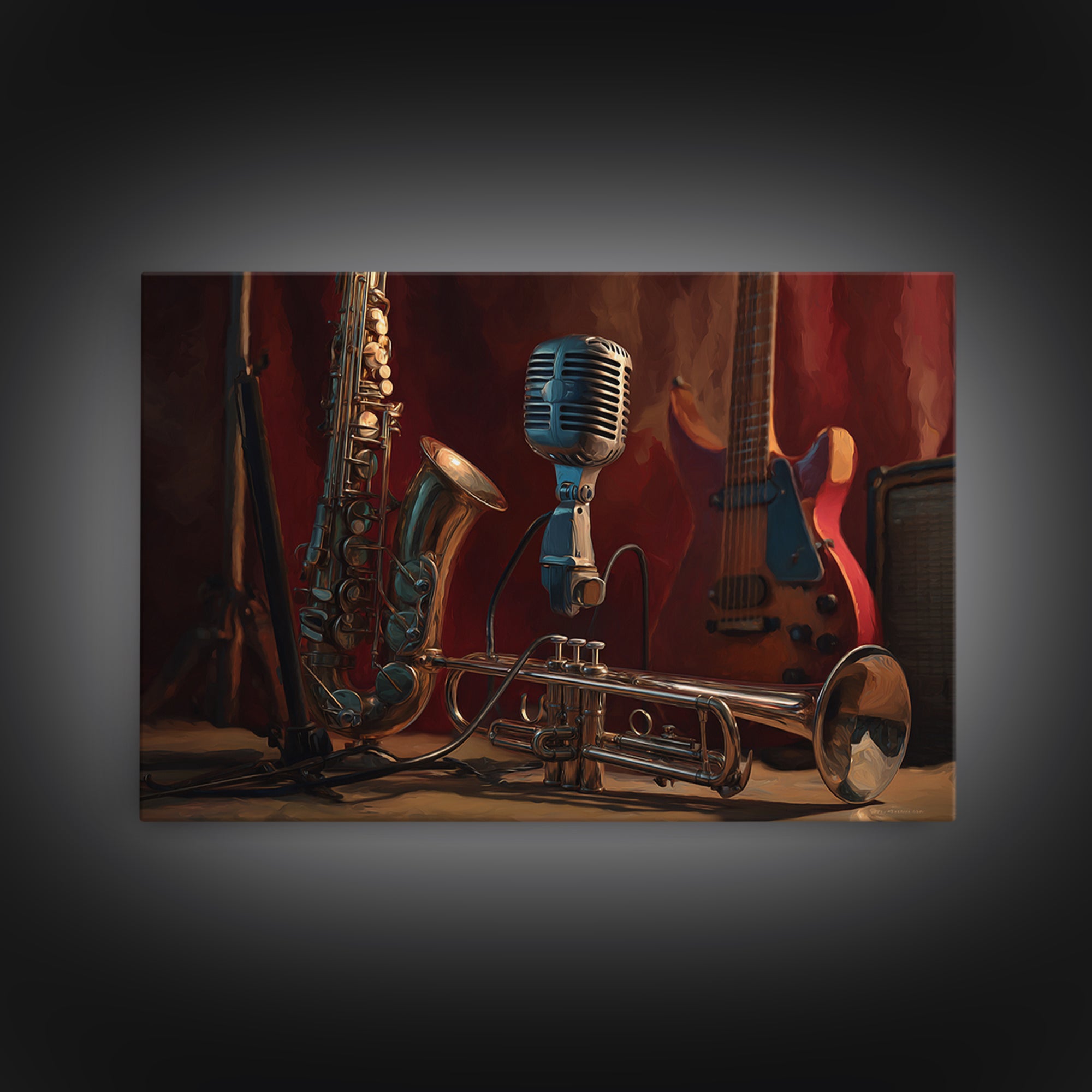 Jazz Trumpet and Microphone Still Life Canvas Print, Recording Studio Art, Music Poster, Studio Decor, Fine Art, Analog, RSA-3x2-11