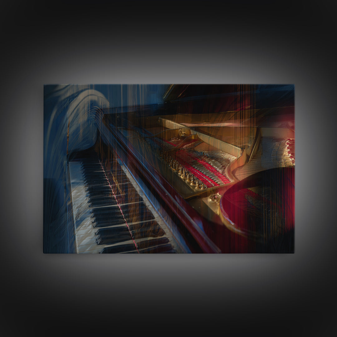 Piano Keys Fading into Shadow Framed Canvas Print, Recording Studio Art, Retro Wall Art, Studio Decor, Fine Art, Analog, RSA-3x2-36