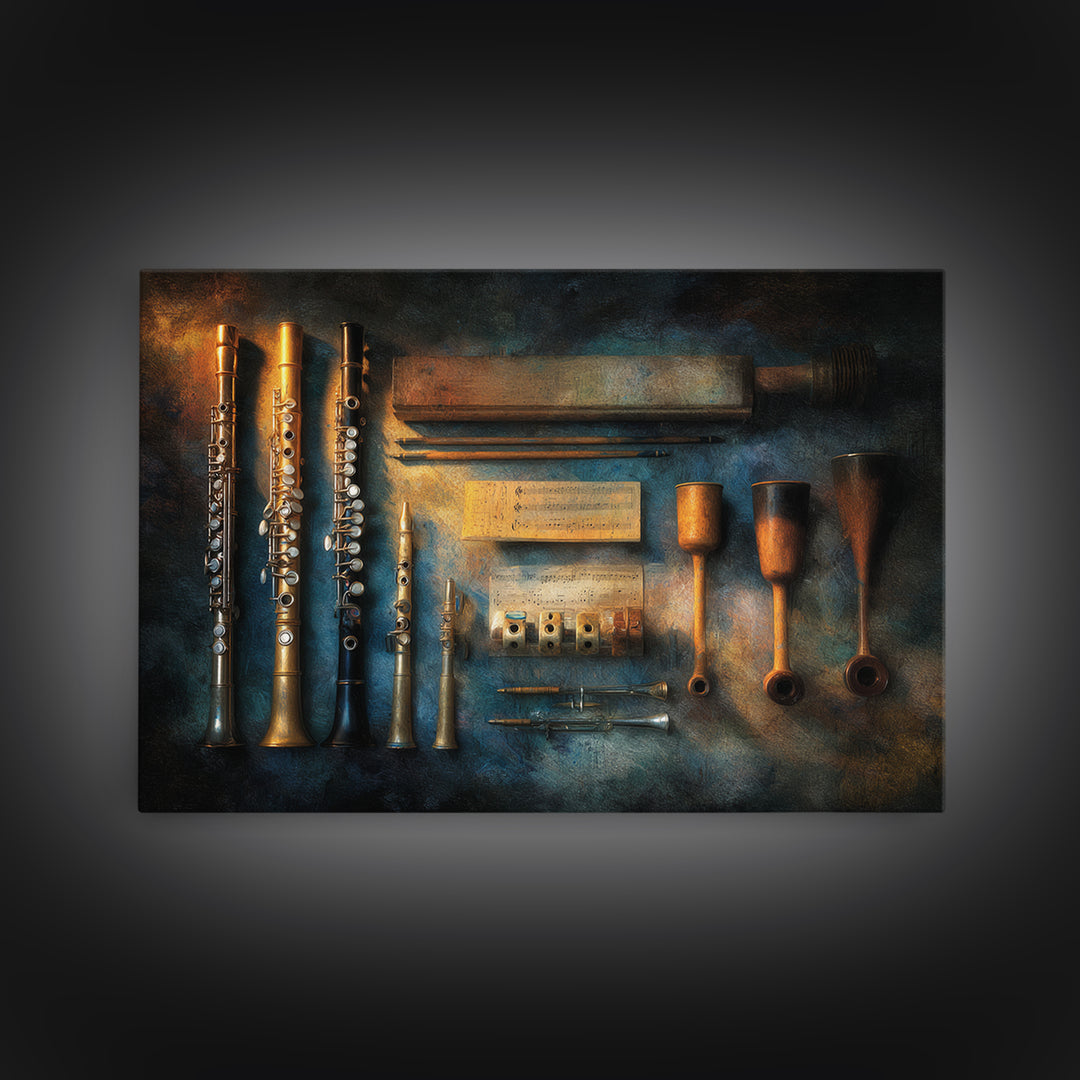 Conductor Baton and Sheet Shapes Without Text Canvas Print, Recording Studio Art, Retro Wall Art, Studio Decor, Analog, RSA-3x2-46