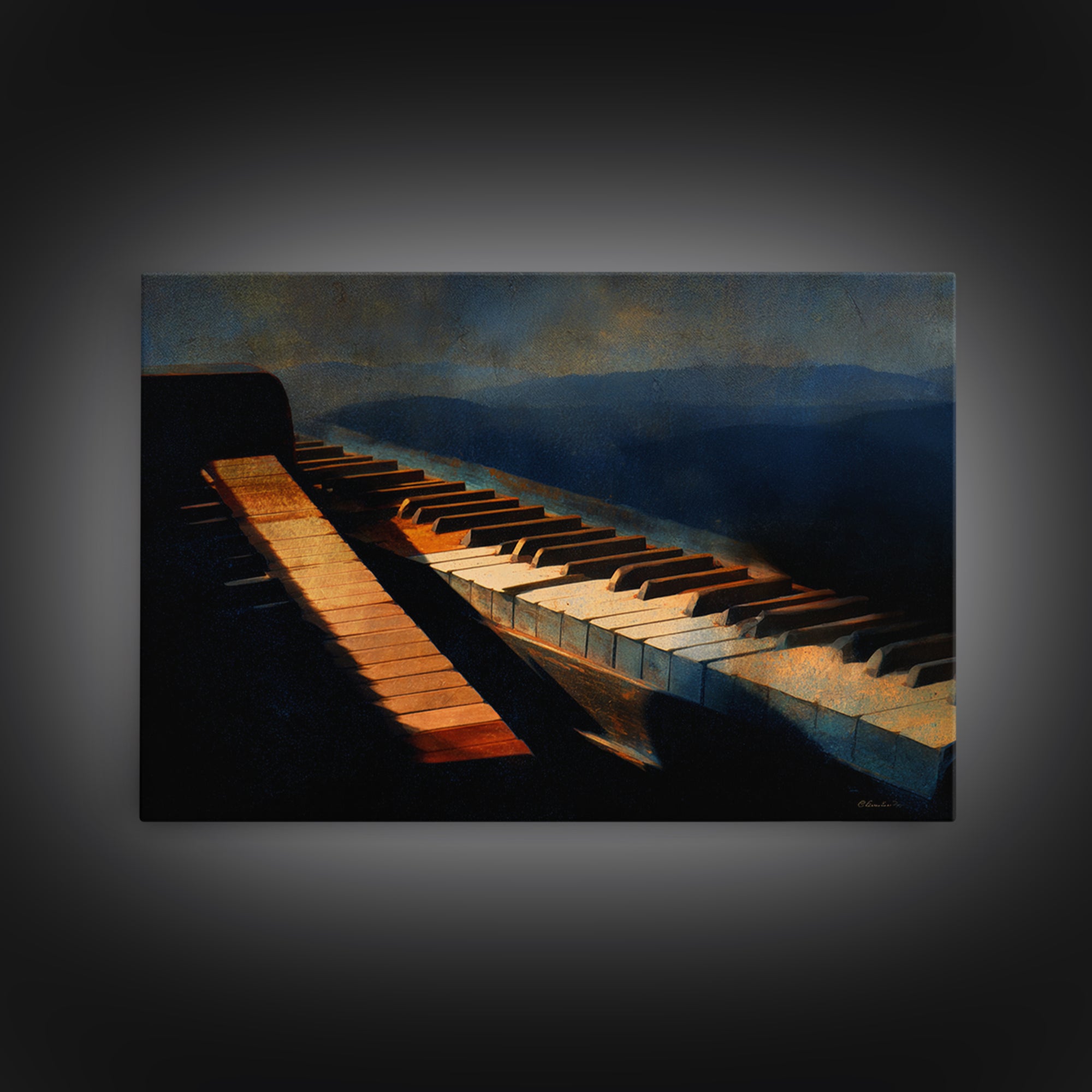 Piano Keys Fading into Shadow Framed Canvas Print, Recording Studio Art, Youtube Studio Decor, Studio Decor, Fine Art, Analog, RSA-3x2-60