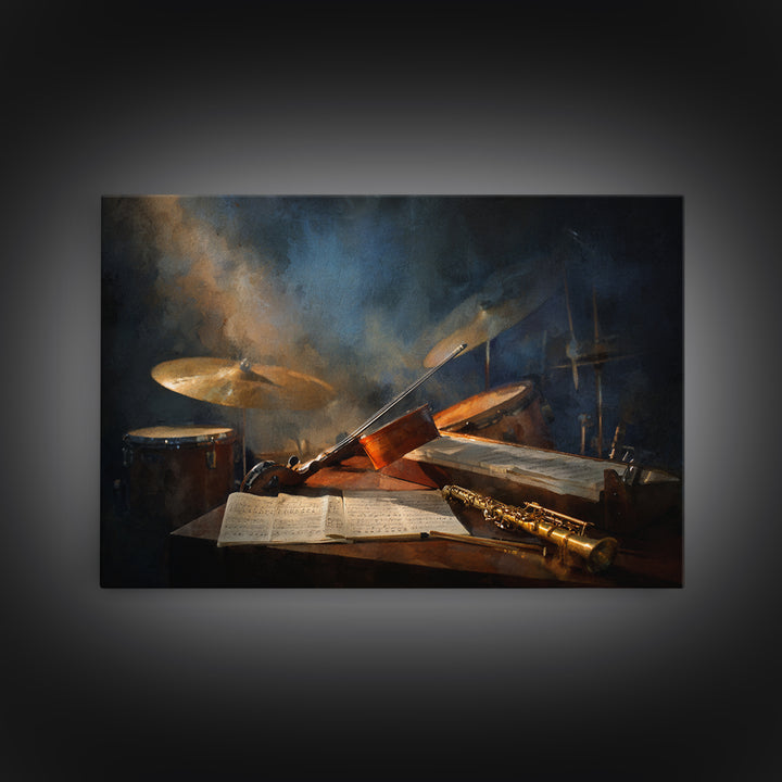 Conductor Baton and Sheet Shapes Without Text Canvas Print, Recording Studio Art, Unique Home Decor, Studio Decor, Analog, RSA-3x2-94