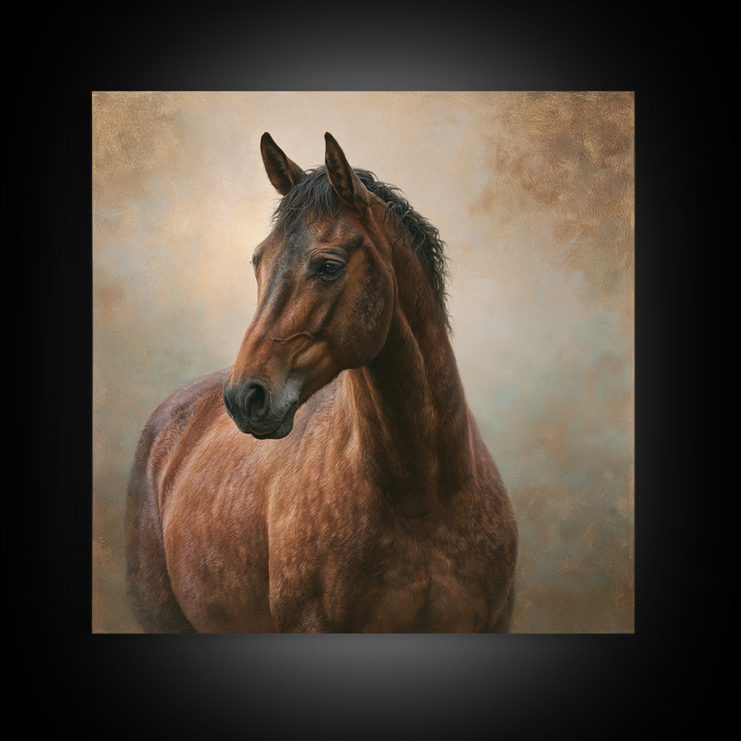 Brown Horse Portrait Canvas Print, Rustic Art, Downloadable Art, Farmhouse Decor, Oil Painting, Rustic, Textured Painting, RUS-1x1-5