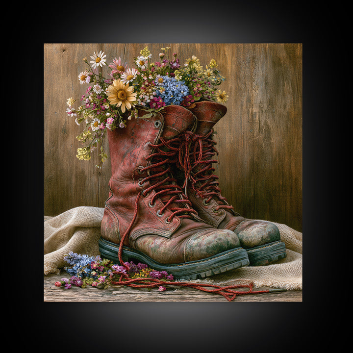 Old Boots Filled Framed Canvas Print, Rustic Art, Gallery Decor, Farmhouse Decor, Fine Art, Rustic, Contemporary Art, RUS-1x1-78