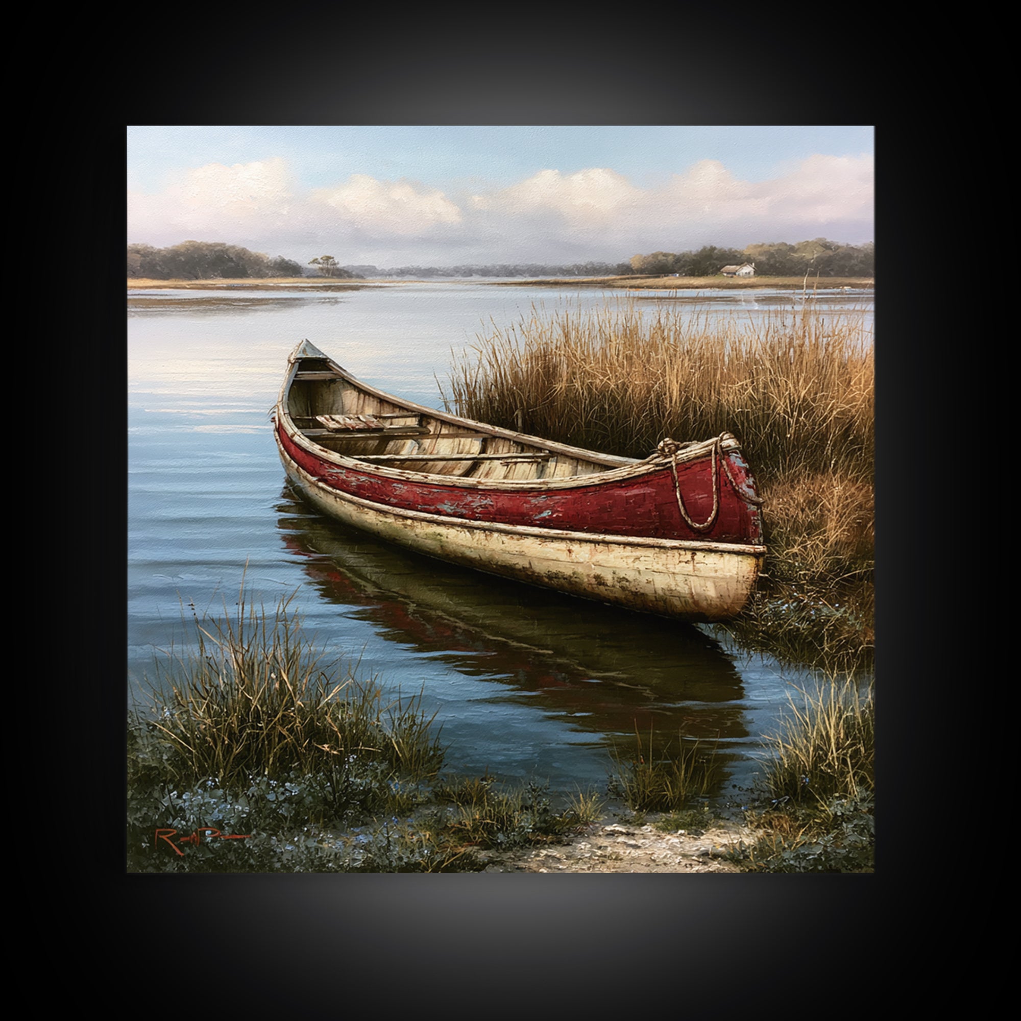Old Canoe Pulled Onto a Lake Shore Canvas Print, Rustic Art, Downloadable Art, Farmhouse Decor, Fine Art, Rustic, RUS-1x1-92