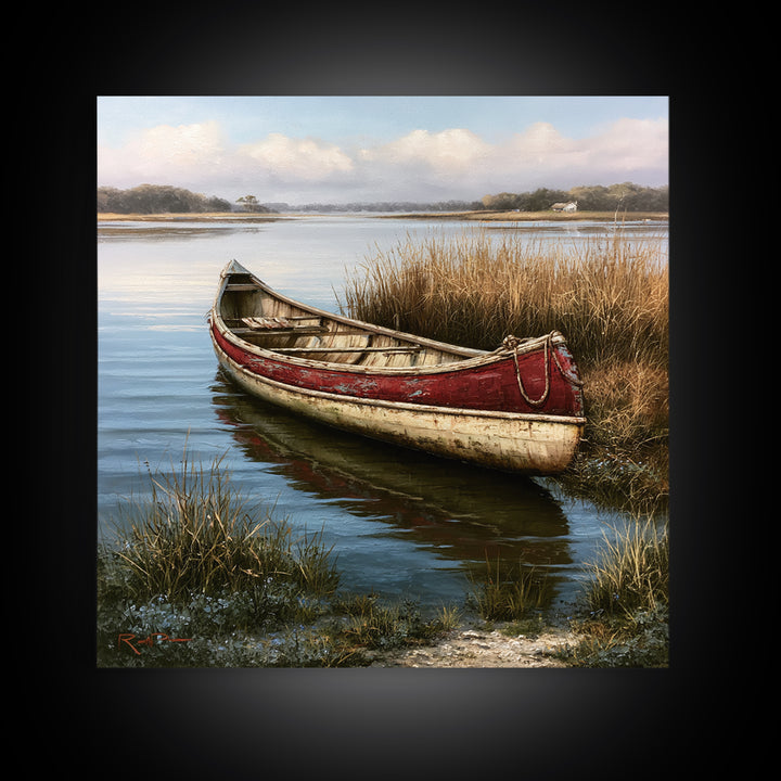Old Canoe Pulled Onto a Lake Shore Canvas Print, Rustic Art, Downloadable Art, Farmhouse Decor, Fine Art, Rustic, RUS-1x1-92
