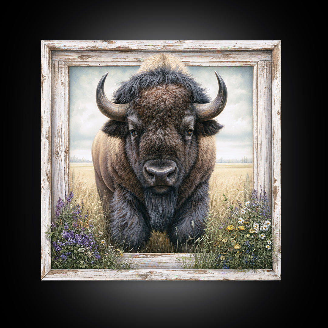 Buffalo Portrait with Western Texture Canvas Print, Rustic Art, Living Room Art, Farmhouse Decor, Fine Art, Rustic, RUS-1x1-94