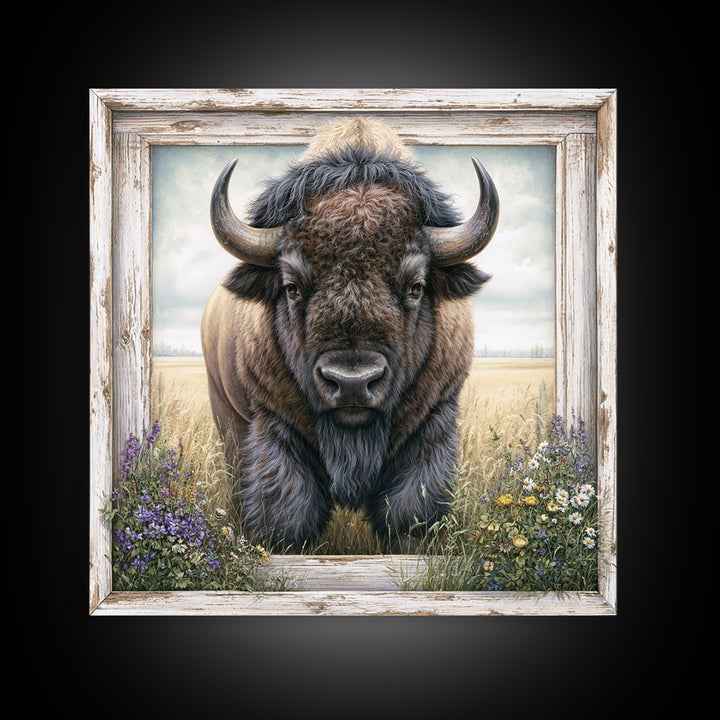 Buffalo Portrait with Western Texture Canvas Print, Rustic Art, Living Room Art, Farmhouse Decor, Fine Art, Rustic, RUS-1x1-94