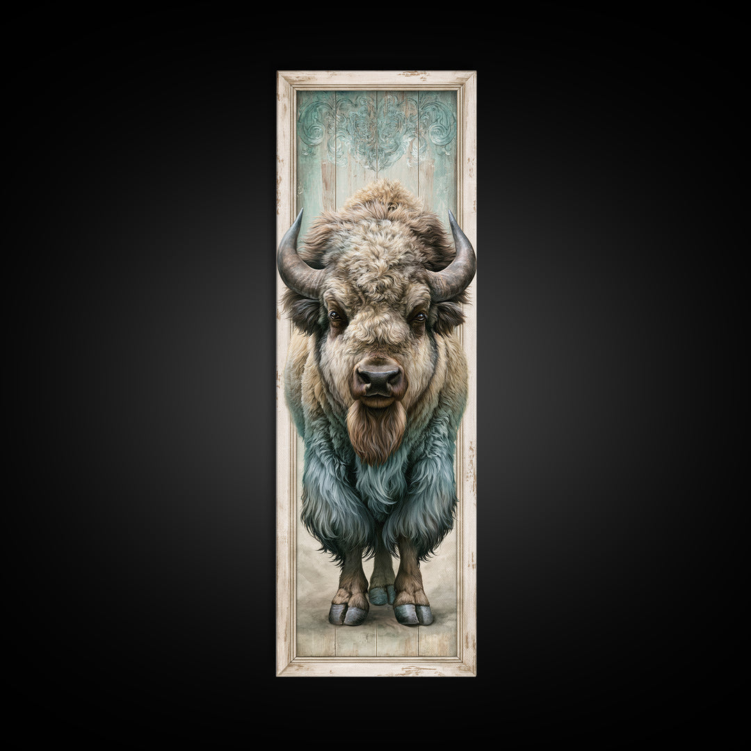 Buffalo Portrait with Western Texture Canvas Print, Rustic Art, Wood Art, Farmhouse Decor, Oil Painting, Rustic, Wall Decor, RUS-1x3-10