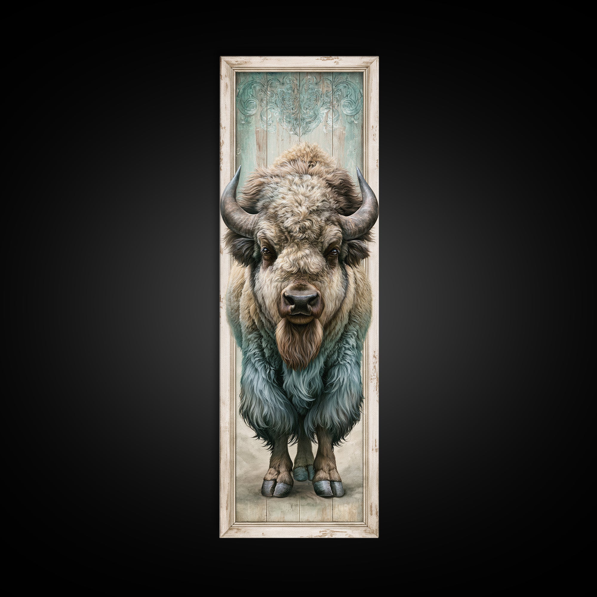 Buffalo Portrait with Western Texture Canvas Print, Rustic Art, Wood Art, Farmhouse Decor, Oil Painting, Rustic, Wall Decor, RUS-1x3-10