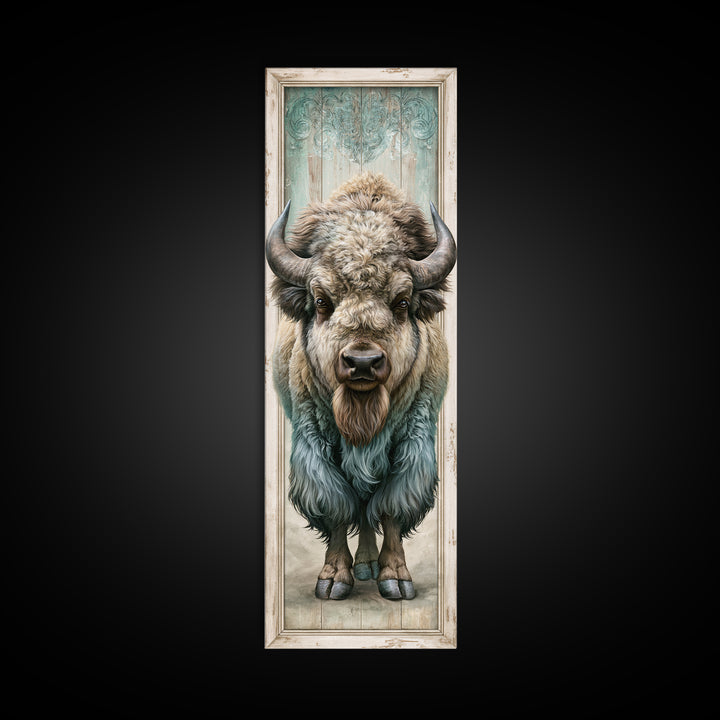 Buffalo Portrait with Western Texture Canvas Print, Rustic Art, Wood Art, Farmhouse Decor, Oil Painting, Rustic, Wall Decor, RUS-1x3-10