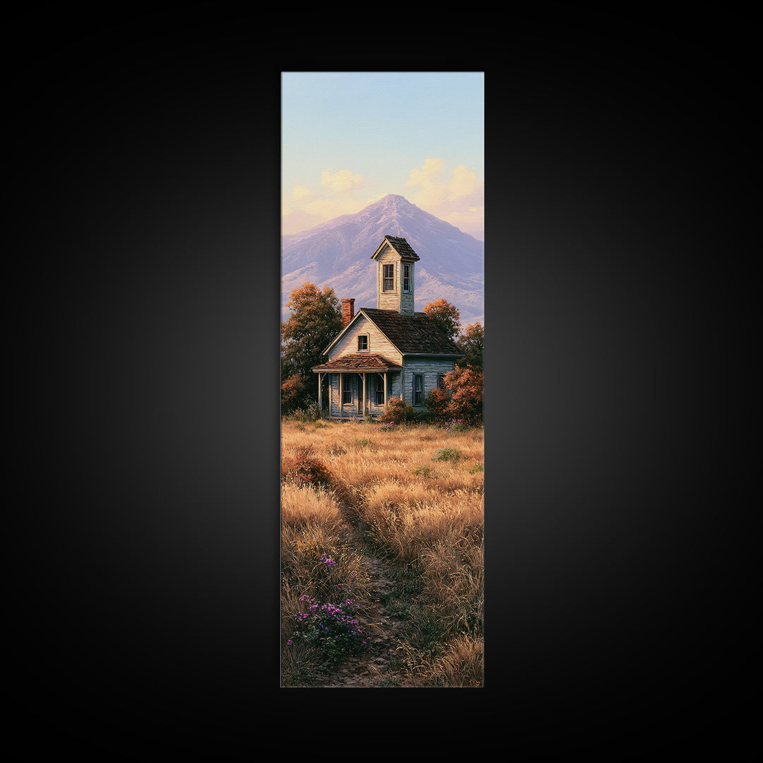 Mountain Cabin Landscape Framed Canvas Print, Rustic Art, Home Decor, Farmhouse Decor, Fine Art, Rustic, Living Room Decor, RUS-1x3-15