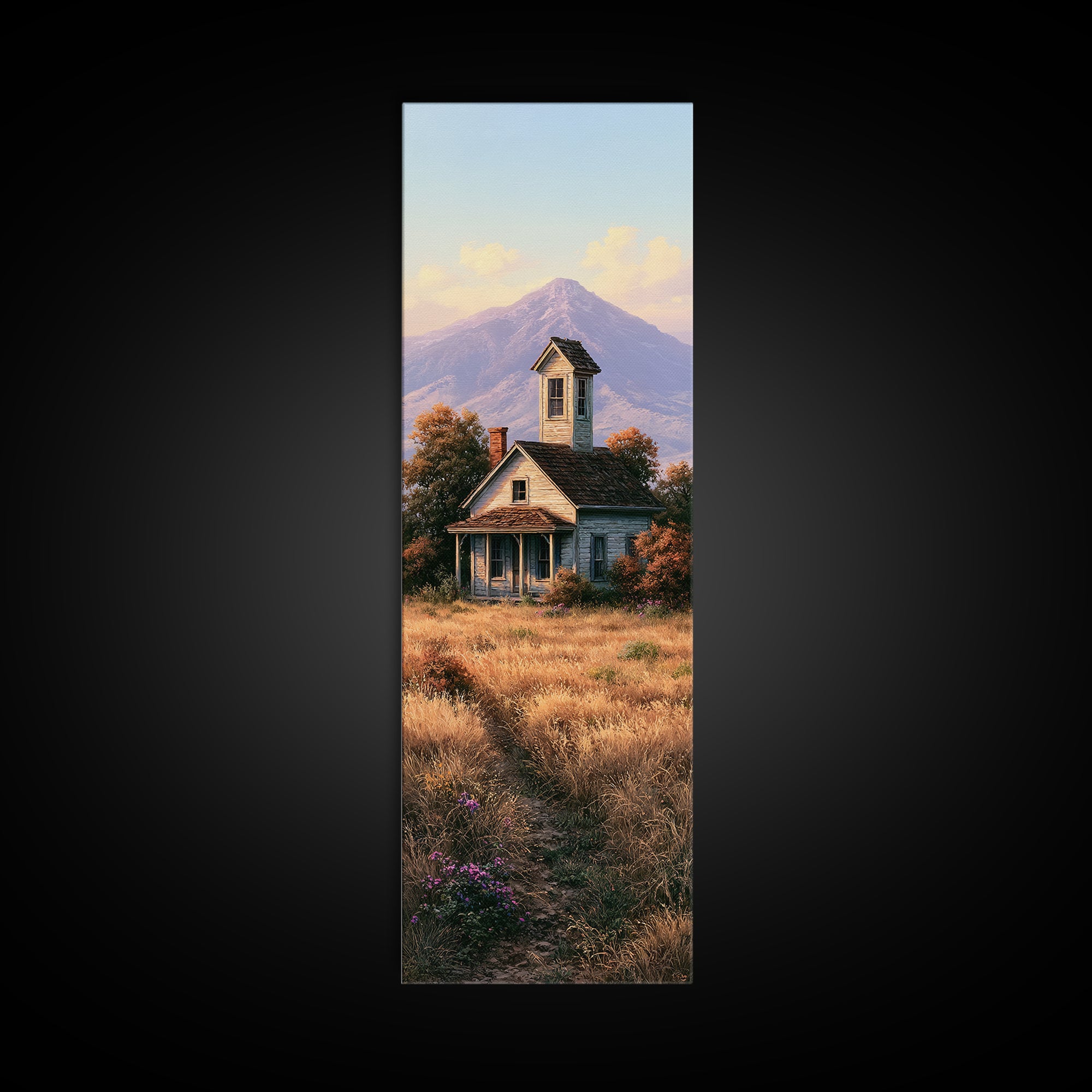 Mountain Cabin Landscape Framed Canvas Print, Rustic Art, Home Decor, Farmhouse Decor, Fine Art, Rustic, Living Room Decor, RUS-1x3-15
