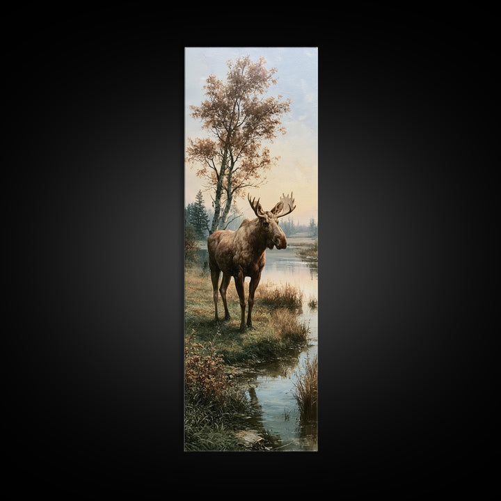 Moose Standing by a Quiet Lake Canvas Print, Rustic Art, Gallery Decor, Farmhouse Decor, Fine Art, Rustic, Contemporary Art, RUS-1x3-21