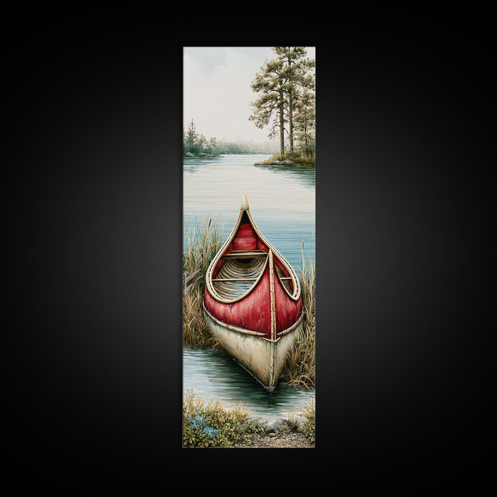 Old Canoe Pulled Onto a Lake Shore Canvas Print, Rustic Art, Textured Painting, Farmhouse Decor, Fine Art, Rustic, RUS-1x3-32