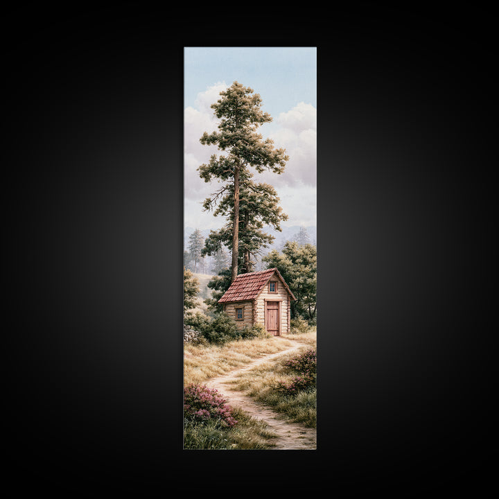 Mountain Cabin Landscape Canvas Print, Rustic Art, Printable Wall Art, Farmhouse Decor, Oil Painting, Rustic, Wood Art, RUS-1x3-39