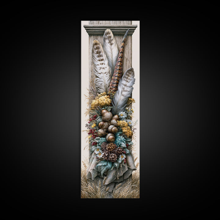 Pheasant Feathers and Acorns Arrangement Framed Canvas Print, Rustic Art, Modern Decor, Farmhouse Decor, Fine Art, Rustic, RUS-1x3-4