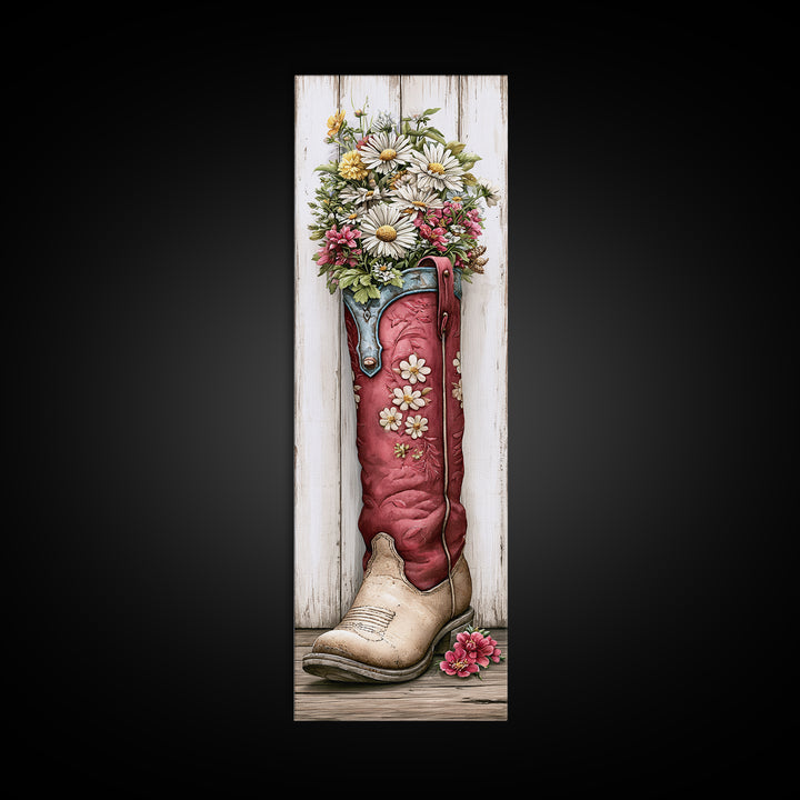 Old Boots Filled Canvas Print, Rustic Art, Landscape Art, Farmhouse Decor, Oil Painting, Rustic, Room Decor, Textured Painting, RUS-1x3-42