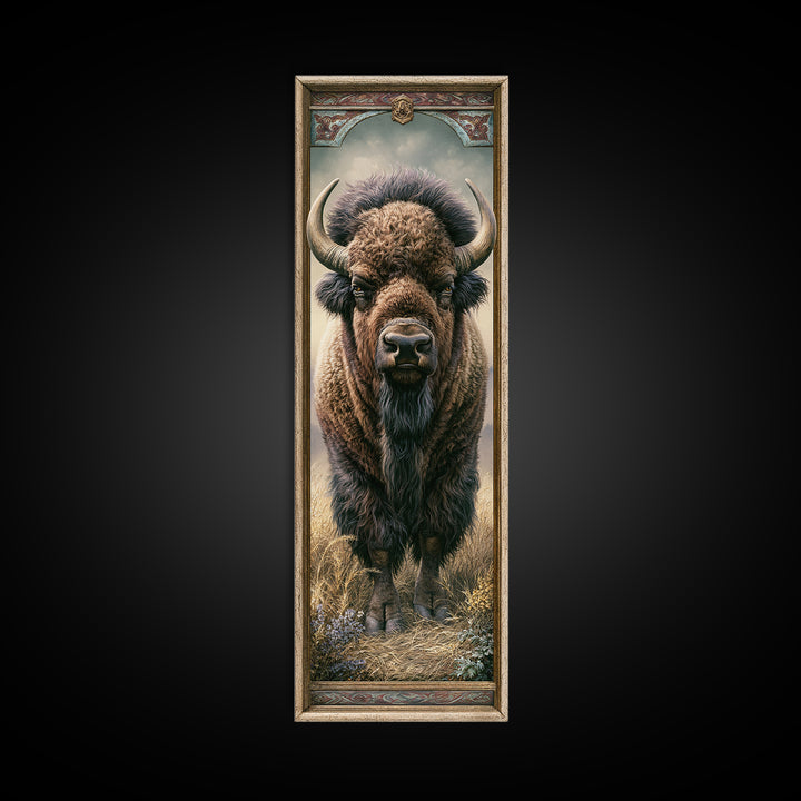 Buffalo Portrait with Western Texture Framed Canvas Print, Rustic Art, Gallery Wall Art, Farmhouse Decor, Fine Art, Rustic, RUS-1x3-58