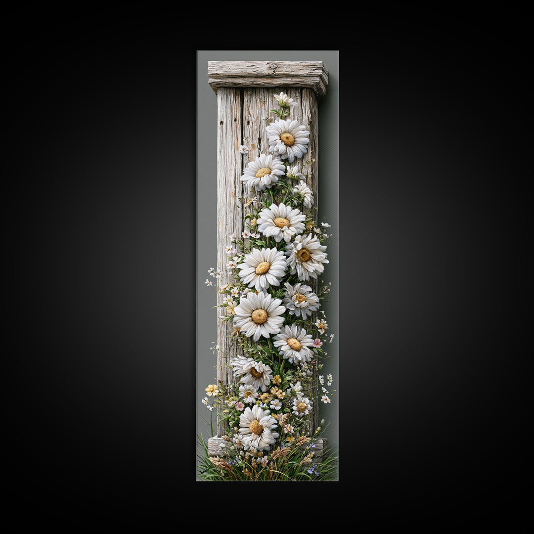 Weathered Barn Wood and Wildflower Still Life Canvas Print, Rustic Art, Textured Painting, Farmhouse Decor, Rustic, 3d Wall Art, RUS-1x3-61