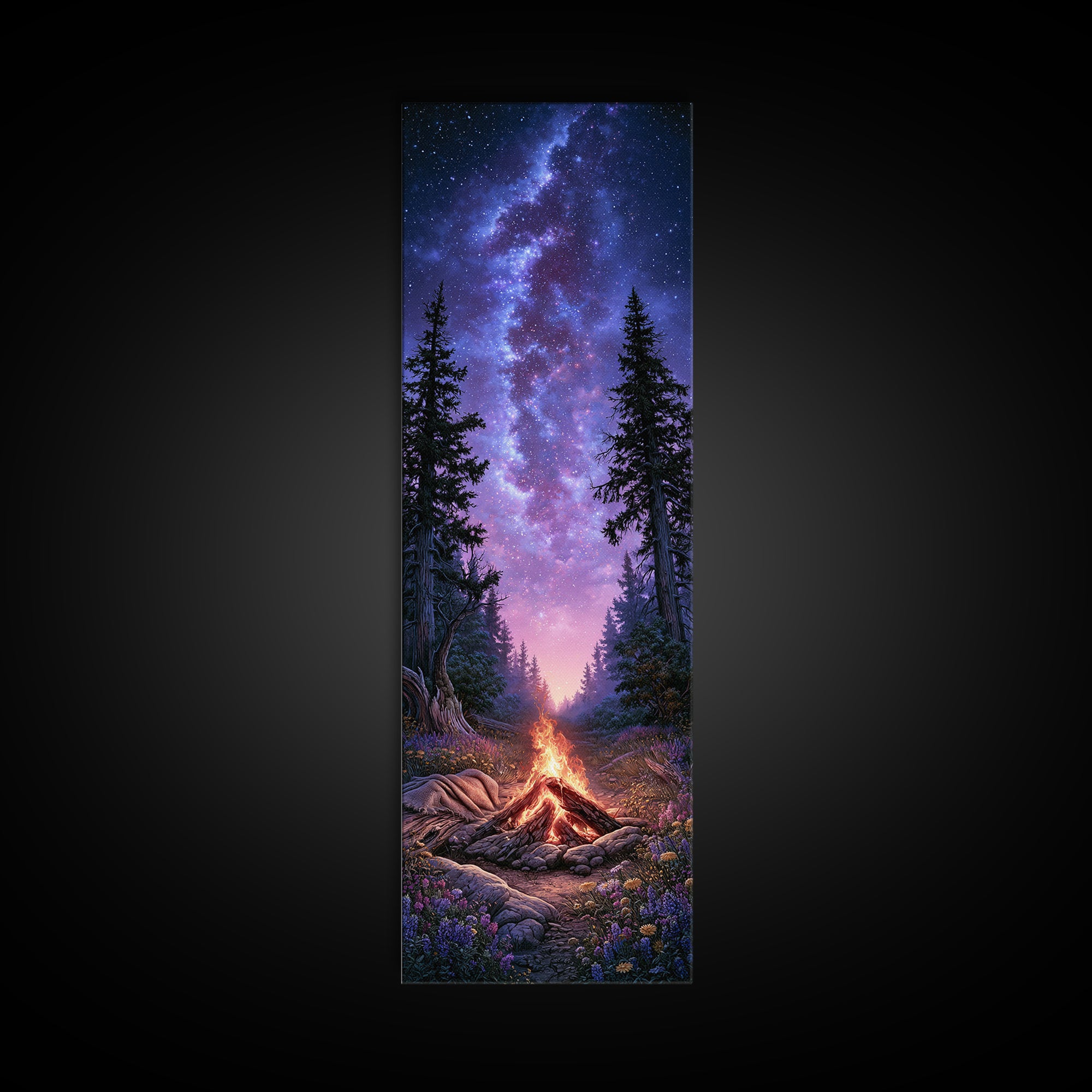 Campfire under a Starry Sky Framed Canvas Print, Rustic Art, Downloadable Art, Farmhouse Decor, Fine Art, Rustic, RUS-1x3-70
