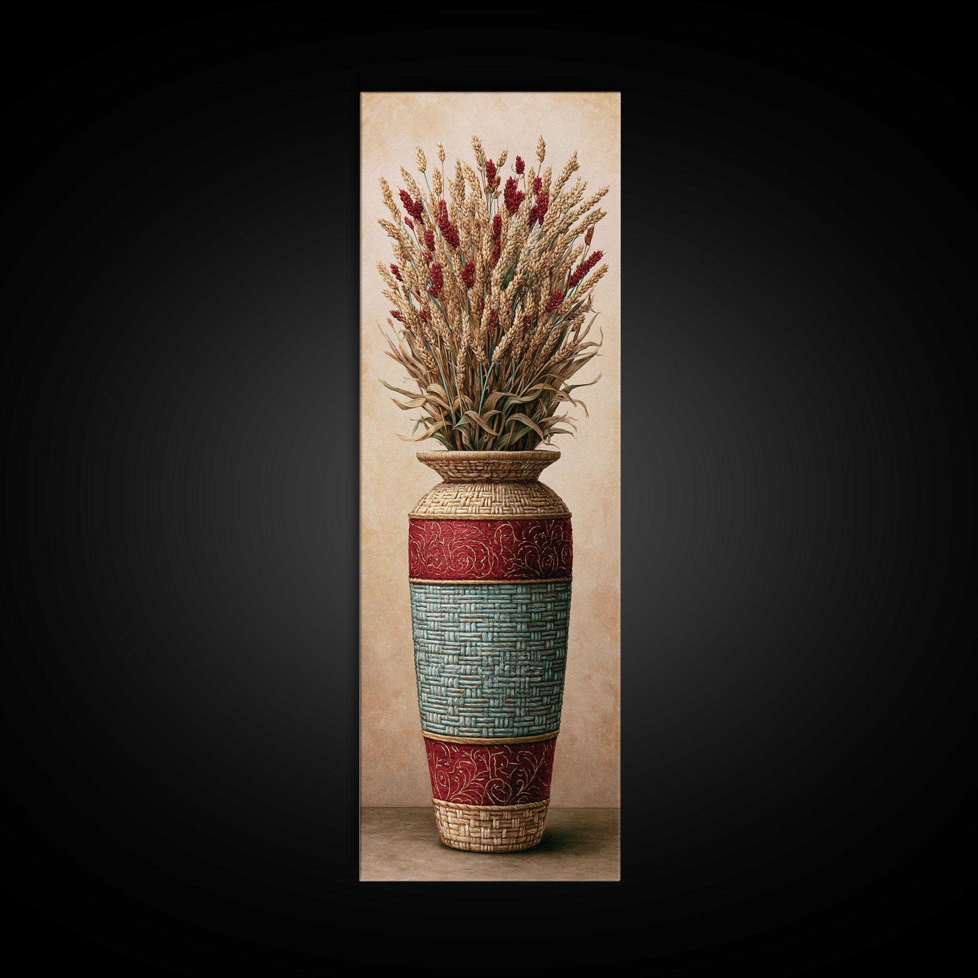 Handwoven Basket with Dried Grasses Framed Canvas Print, Rustic Art, Digital Print, Farmhouse Decor, Fine Art, Rustic, RUS-1x3-84