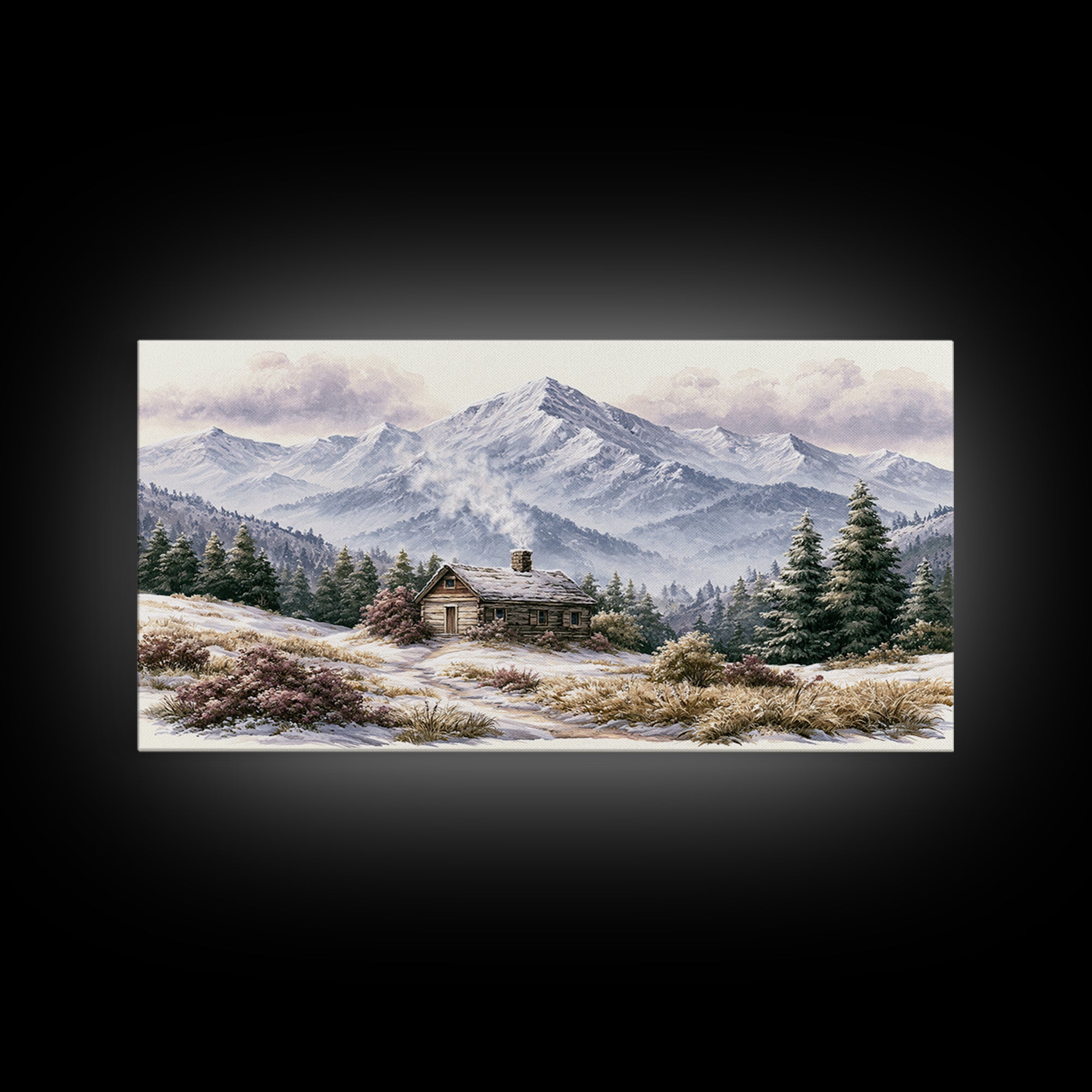 Winter Mountain Scene Framed Canvas Print, Rustic Art, Landscape Wall Art, Farmhouse Decor, Fine Art, Rustic, Luxury Decor, RUS-2x1-19
