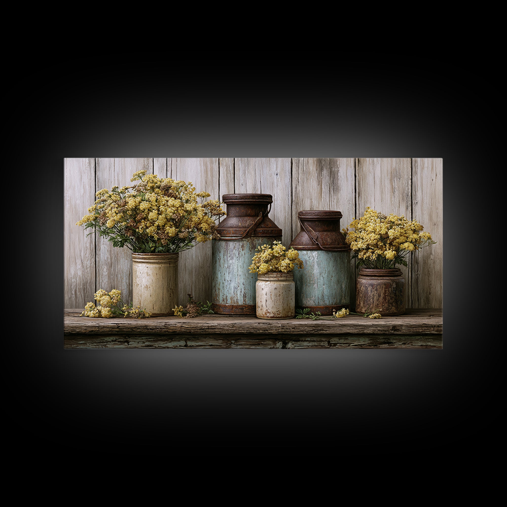 Weathered Barn Wood and Wildflower Still Life Canvas Print, Rustic Art, Wall Art, Farmhouse Decor, Rustic, Living Room Decor, RUS-2x1-21