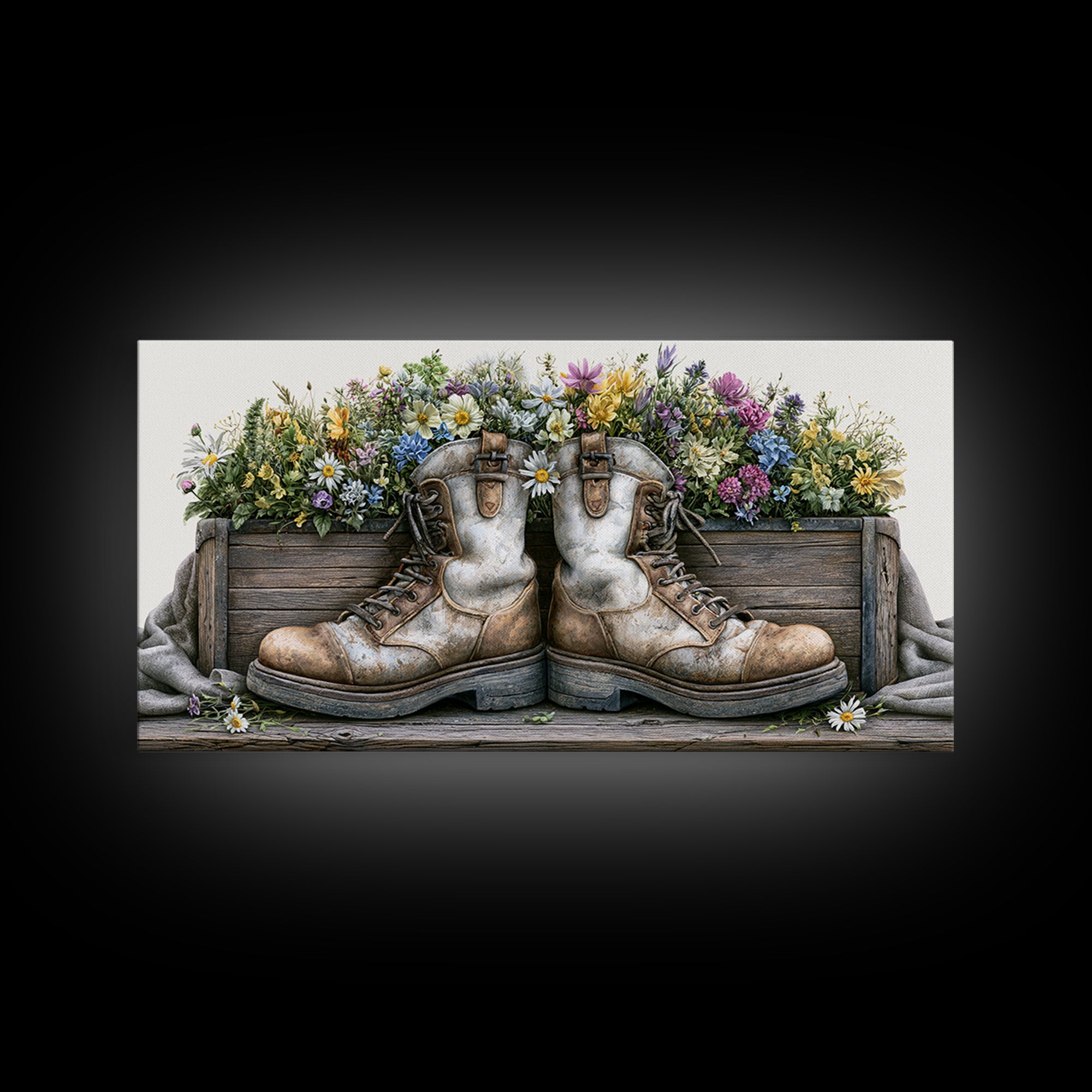 Old Boots Filled Canvas Print, Rustic Art, Boho Decor, Farmhouse Decor, Fine Art, Rustic, Art Print, Digital Art, RUS-2x1-26